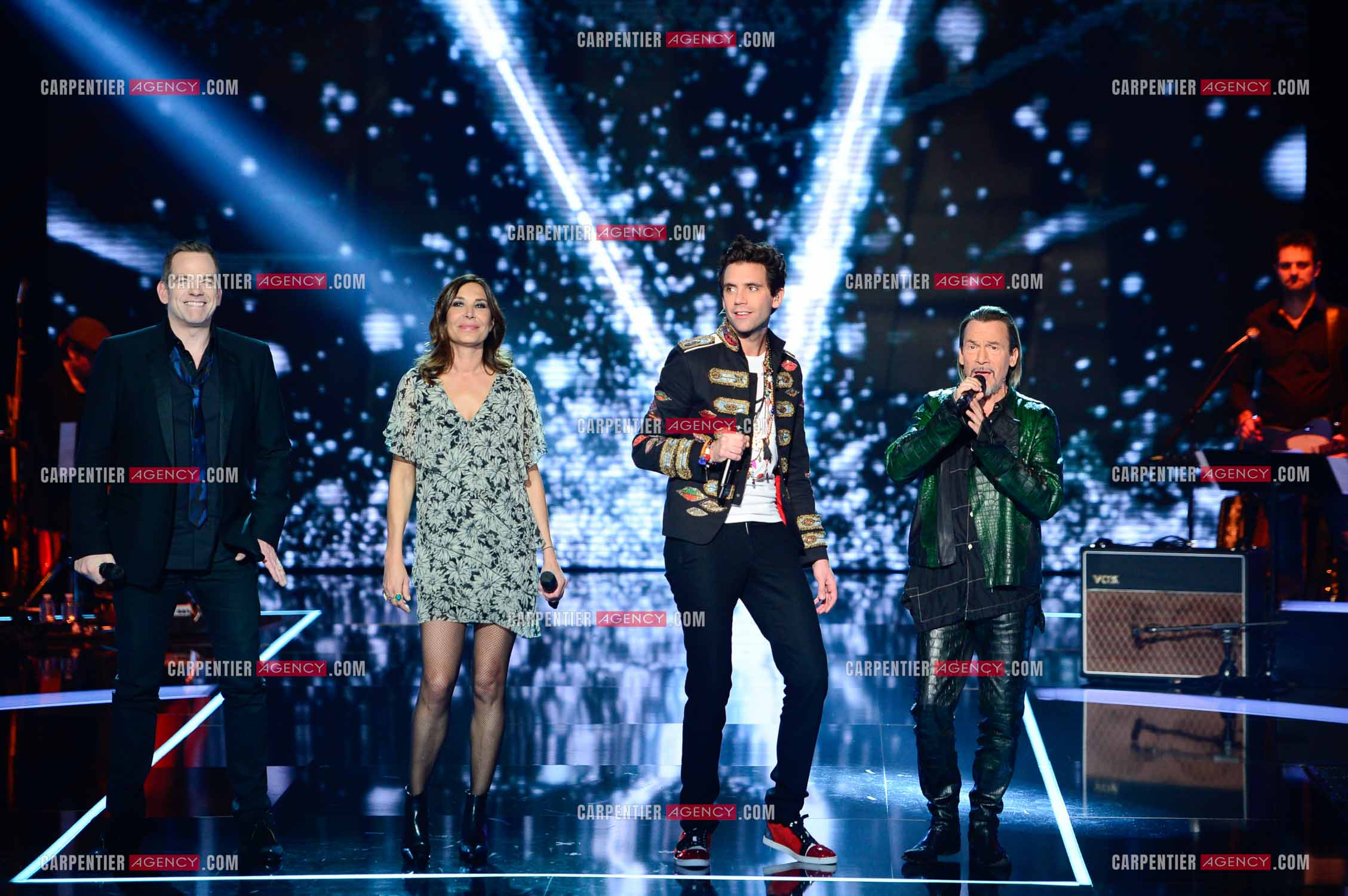 Les quatre coachs Garou, Zazie, Mika et Florent Pagny   sur le plateau de l'émission THE VOICE. ( Exclusif )