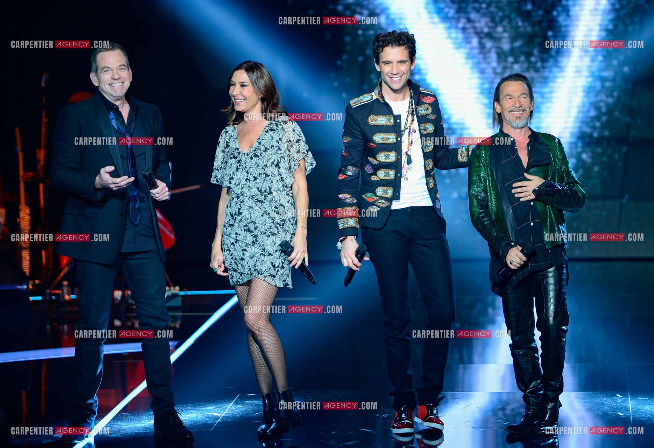 Les quatre coachs Garou, Zazie, Mika et Florent Pagny   sur le plateau de l'émission THE VOICE. ( Exclusif )