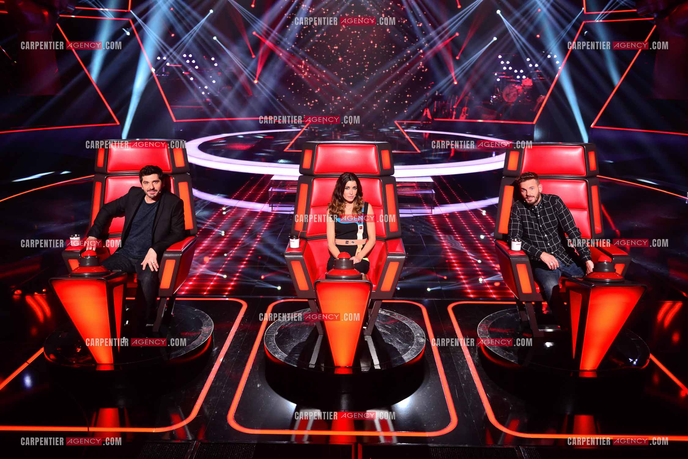 Saison 3 de l'émission The Voice Kids en 2015. Les trois coachs de cette saison, Patrick Fiori, Jenifer et Matt Pokora.        ( Exclusif )
