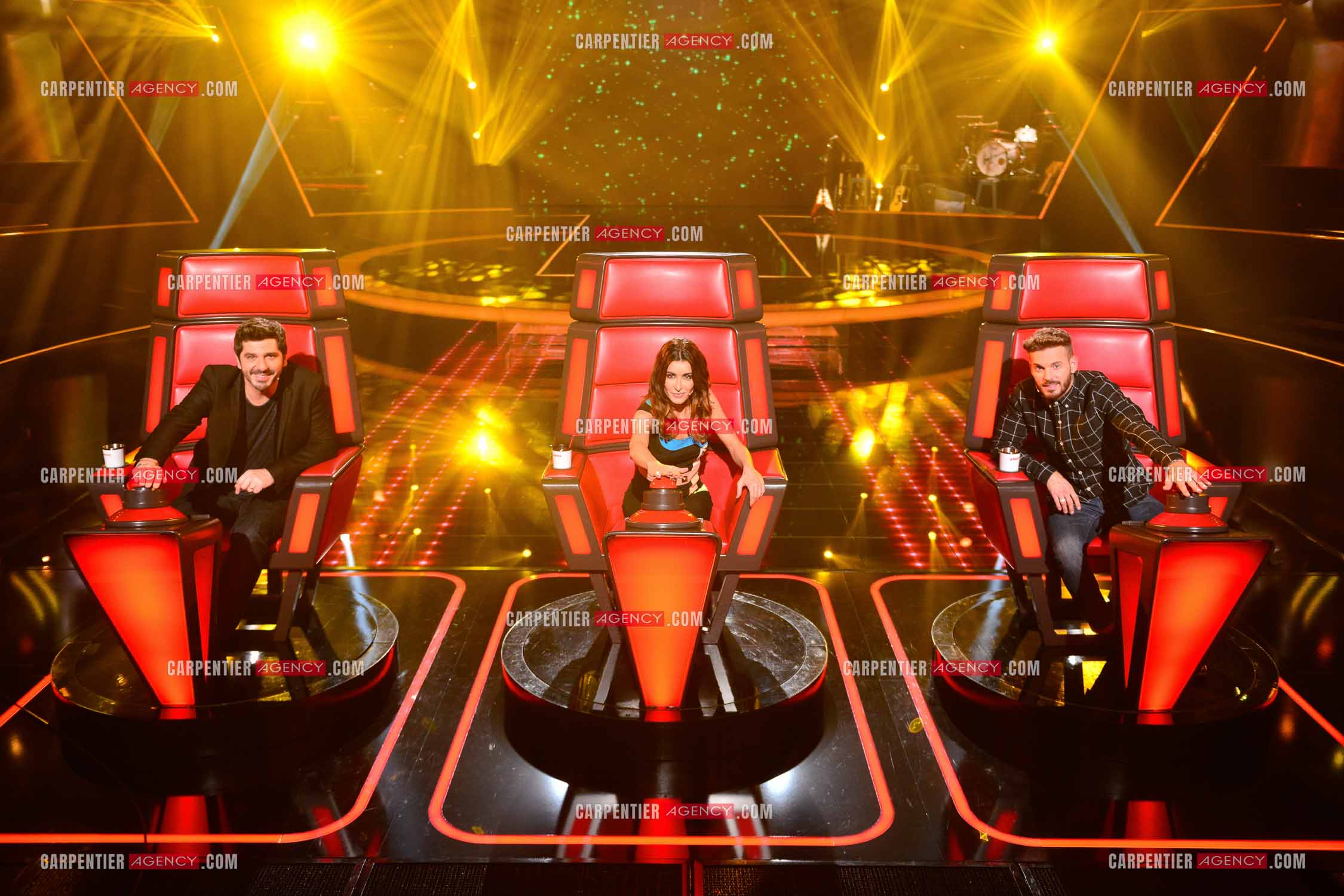 Saison 3 de l'émission The Voice Kids en 2015. Les trois coachs de cette saison, Patrick Fiori, Jenifer et Matt Pokora.        ( Exclusif )