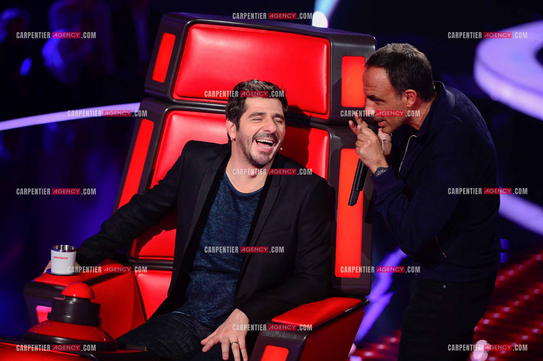 Saison 3 de l'émission The Voice Kids en 2015. Le coach Patrick Fiori et l'animateur Nikos Aliagas.            ( Exclusif )