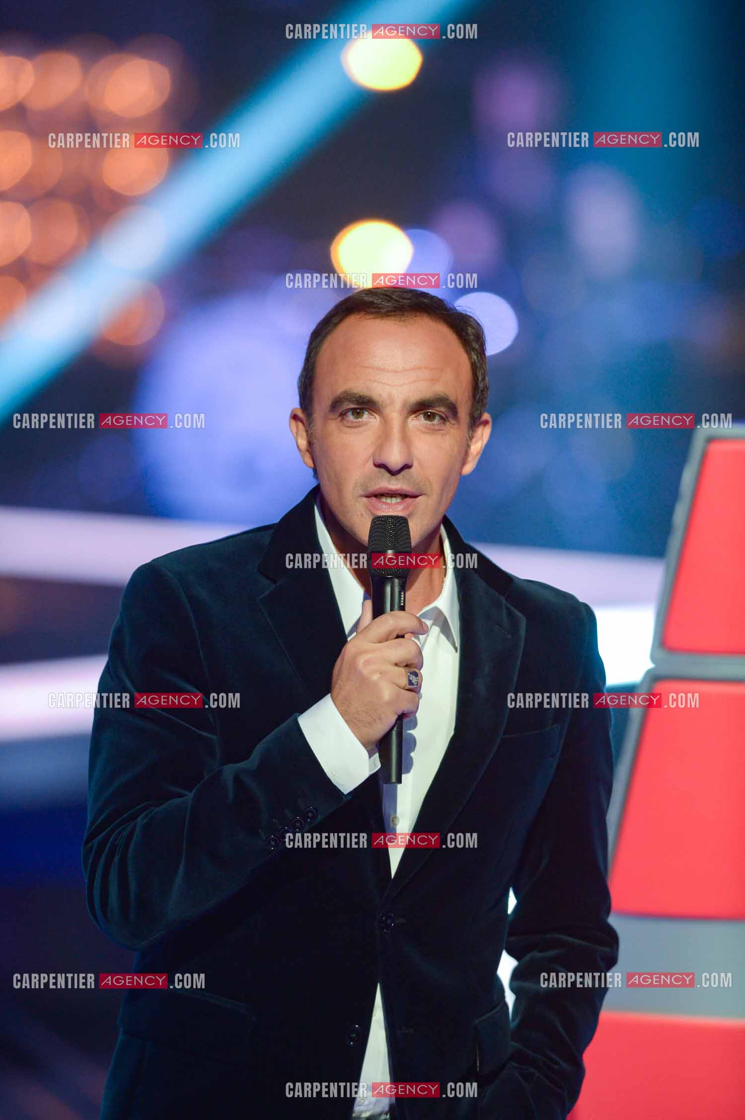 L'animateur Nikos Aliagas lors de l'émission The Voice.     ( Exclusif )