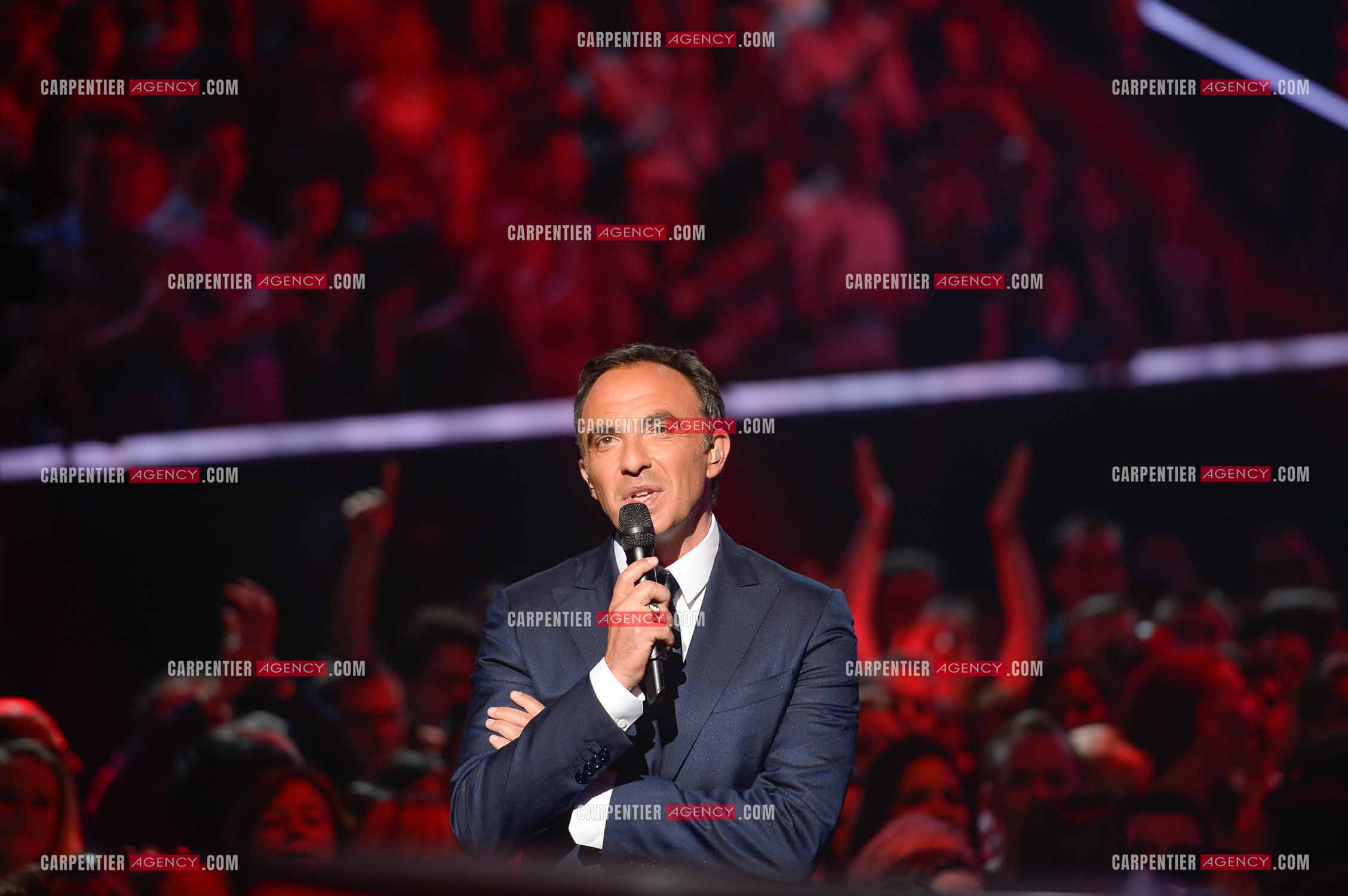 L'animateur Nikos Aliagas lors de l'émission The Voice.     ( Exclusif )