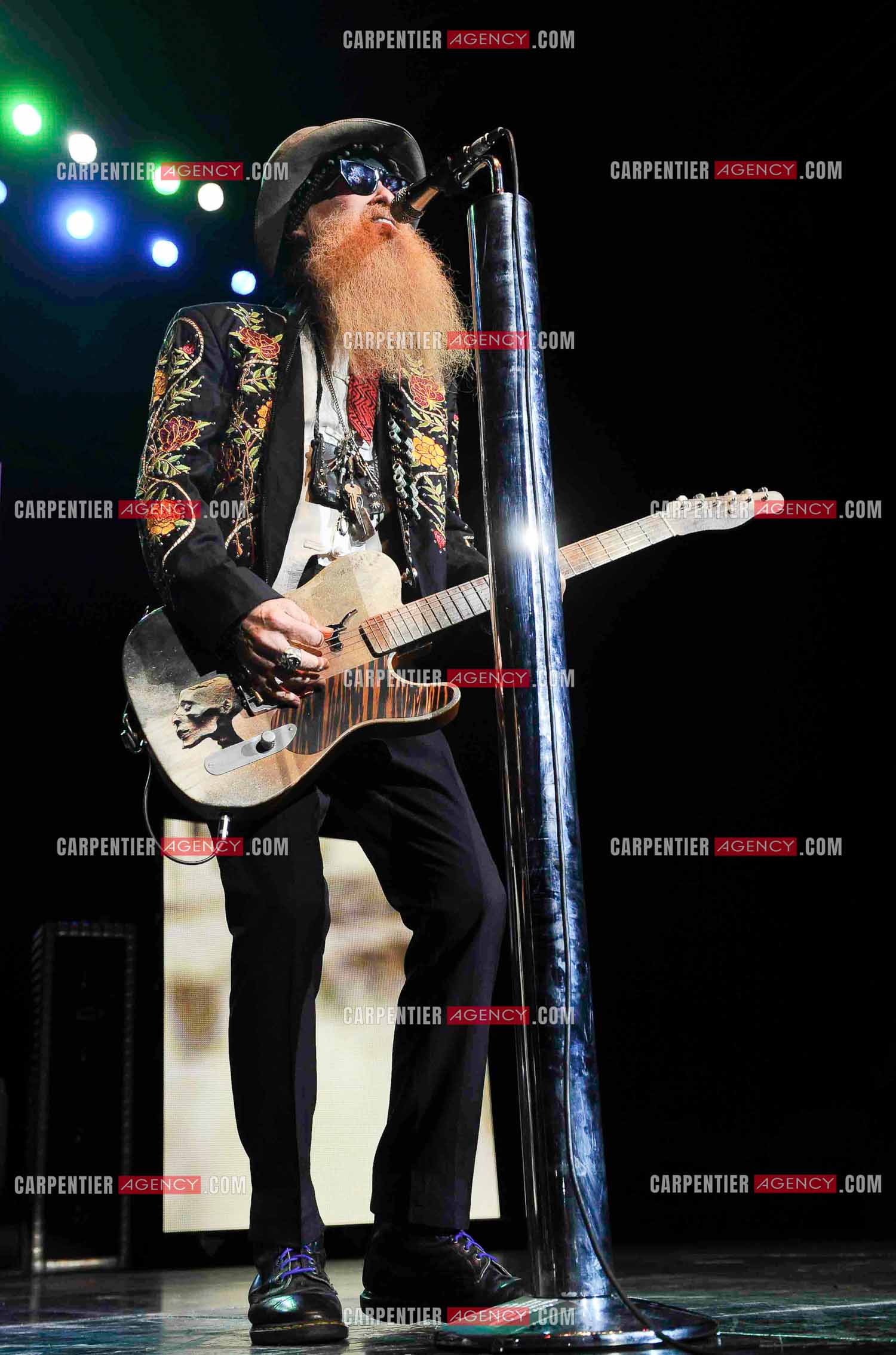 Le groupe de blues rock américain ZZ TOP composé de Dusty Hill et de Billy Gibbons en concert au Zénith de Paris en 2008.
