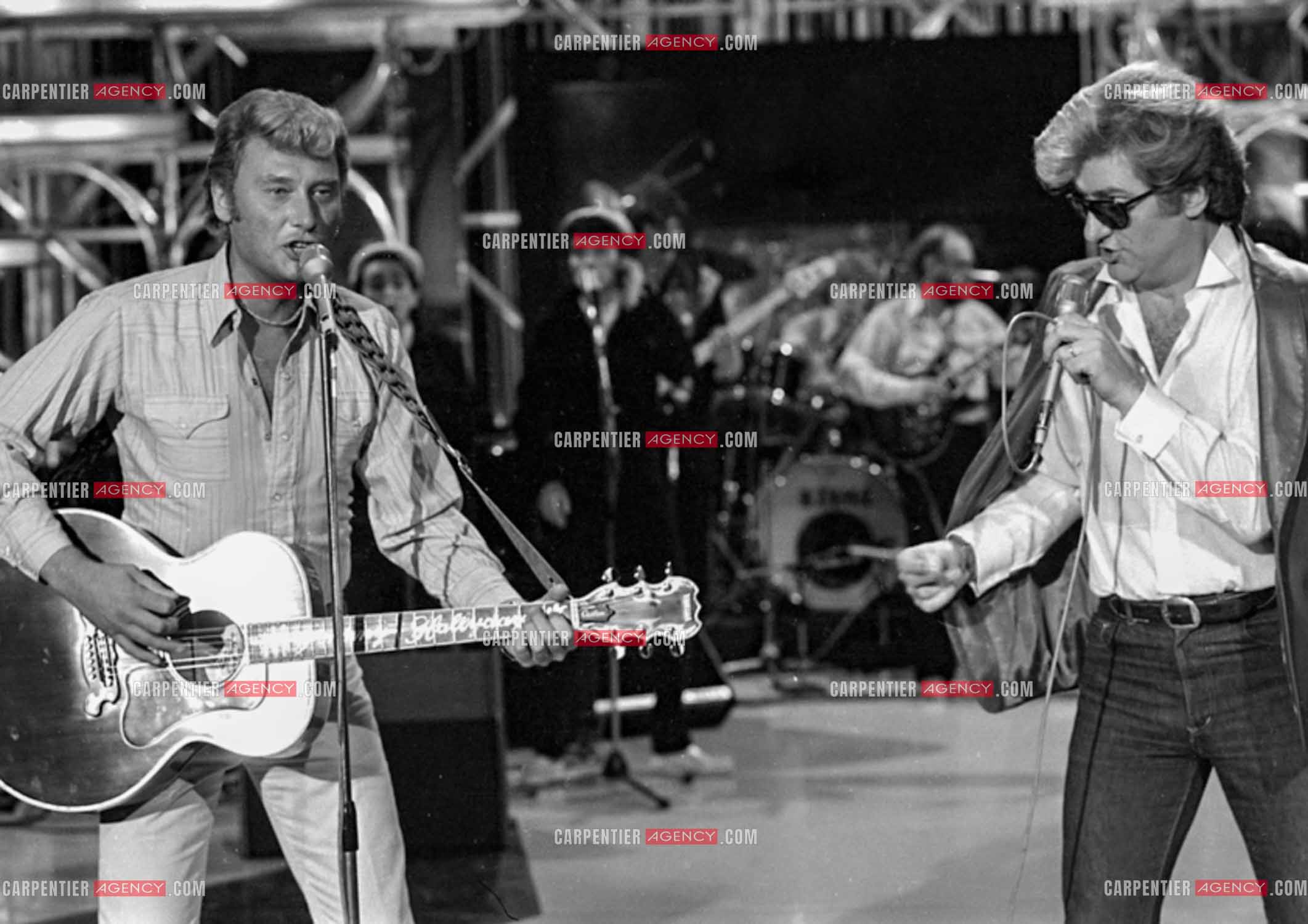 Enregistrement de l'émission “Palmarès 80“ avec Eddy Mitchell et Johnny Hallyday le 12 nov 1981.  ( Exclusif )