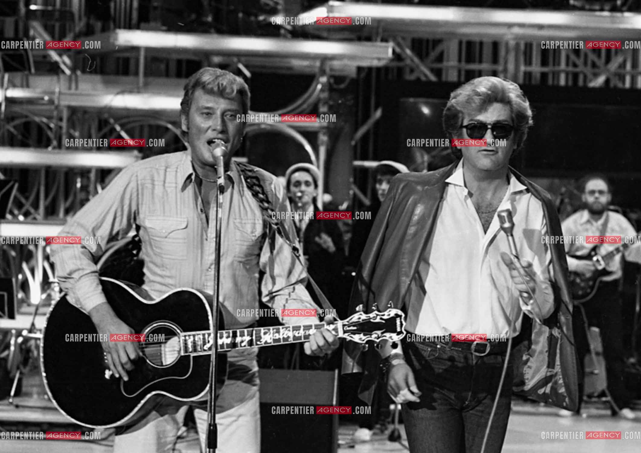 Enregistrement de l'émission “Palmarès 80“ avec Eddy Mitchell et Johnny Hallyday le 12 nov 1981.  ( Exclusif )