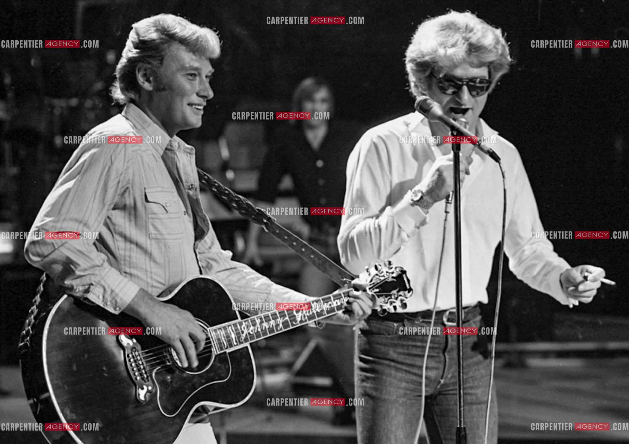 Enregistrement de l'émission “Palmarès 80“ avec Eddy Mitchell et Johnny Hallyday le 12 nov 1981.  ( Exclusif )