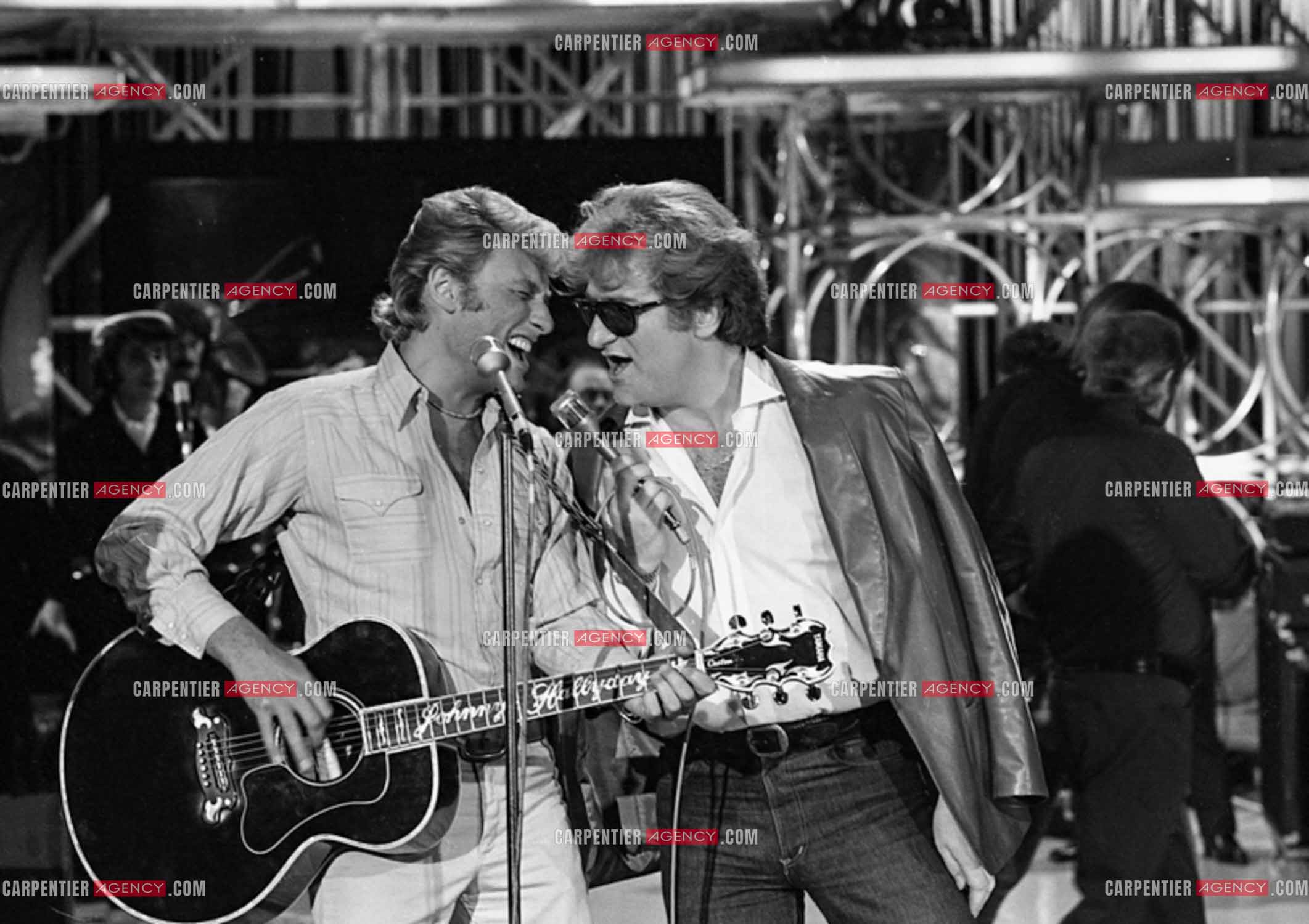 Enregistrement de l'émission “Palmarès 80“ avec Eddy Mitchell et Johnny Hallyday le 12 nov 1981.  ( Exclusif )