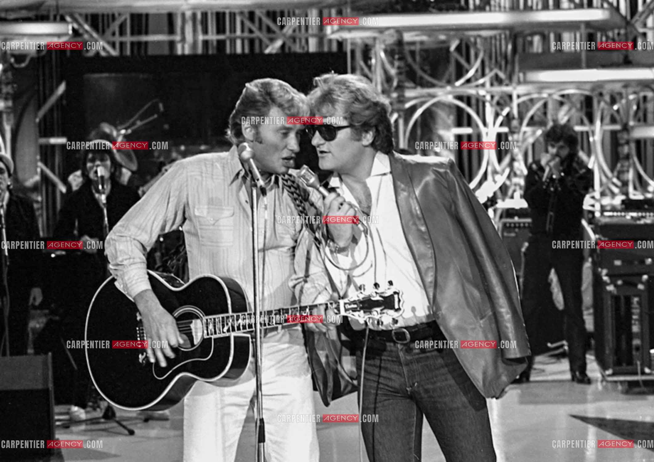 Enregistrement de l'émission “Palmarès 80“ avec Eddy Mitchell et Johnny Hallyday le 12 nov 1981.  ( Exclusif )