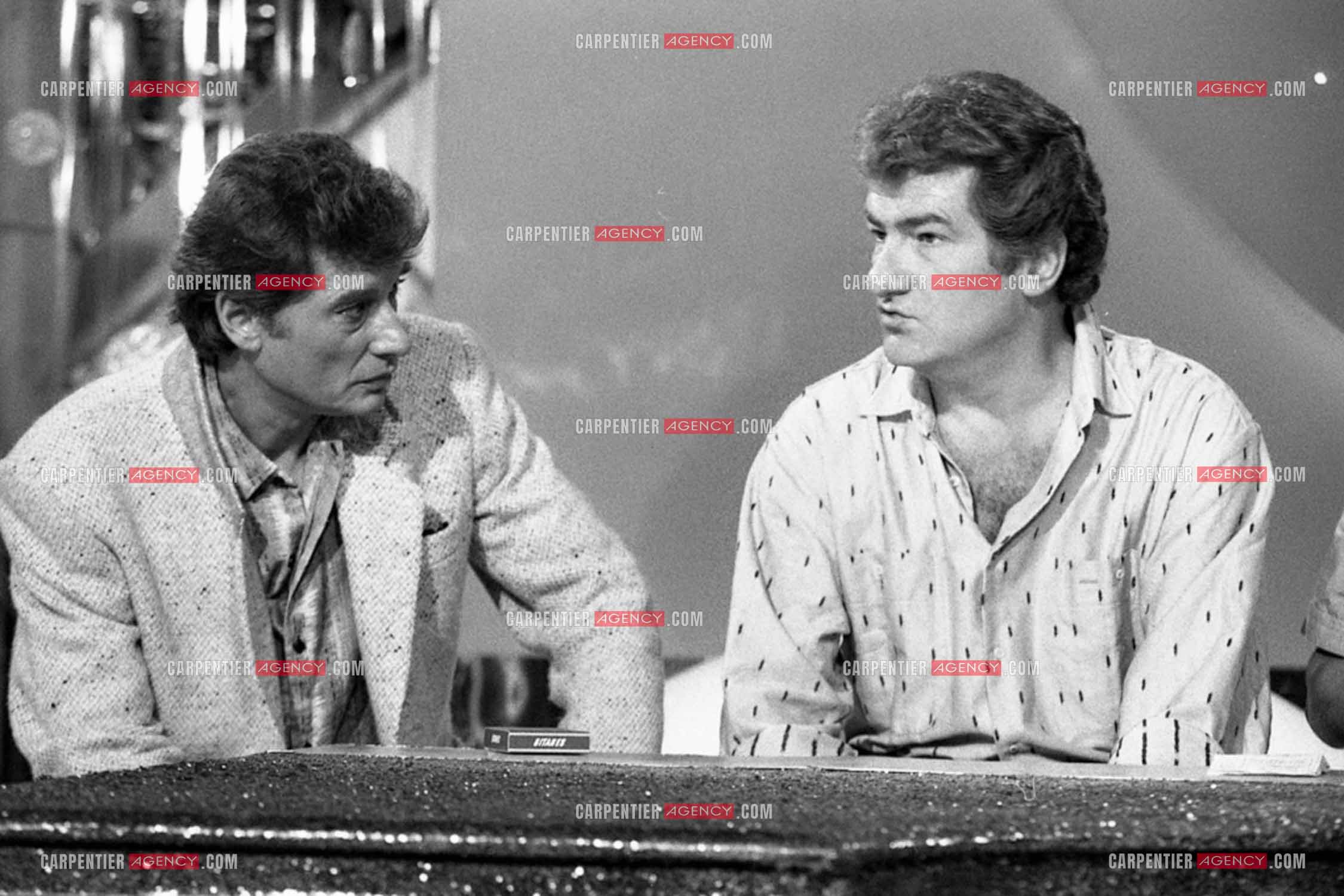 Enregistrement de l'émission “Champs Élysées“ avec Eddy Mitchell et Johnny Hallyday.  ( Exclusif )