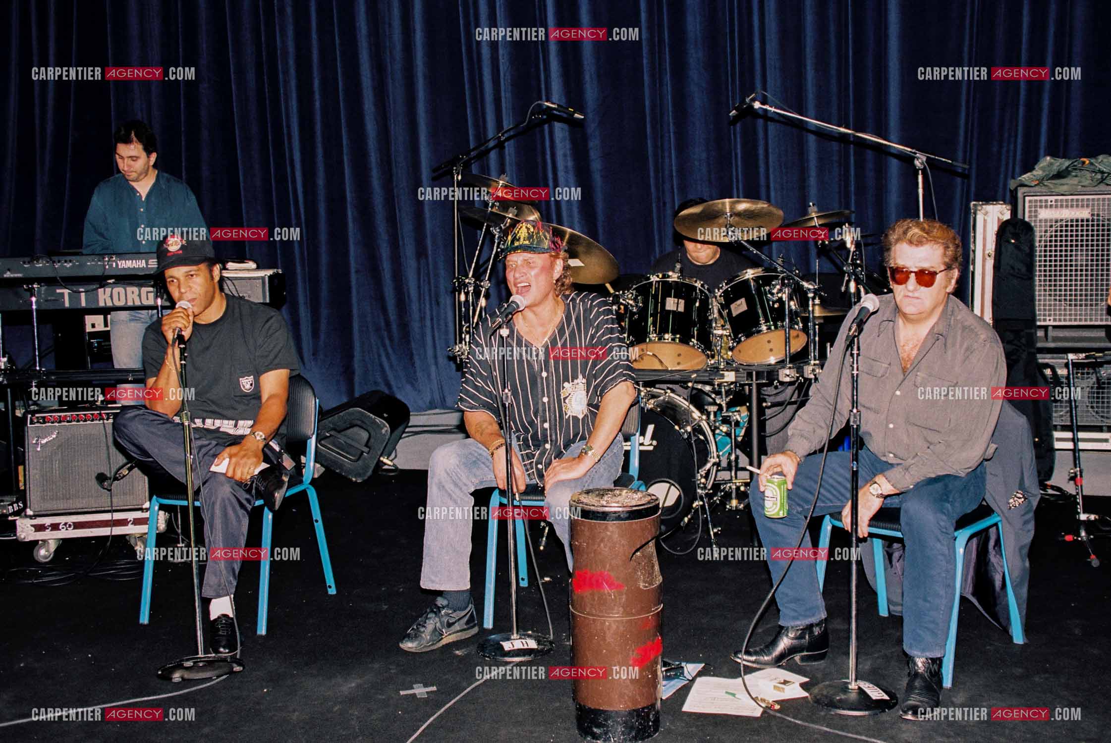 Répétitions au Studio “LONG COURRIER“ de Johnny Hallyday et Eddy Mitchell sous la direction artistique de Erick Bamy.  ( Exclusif )