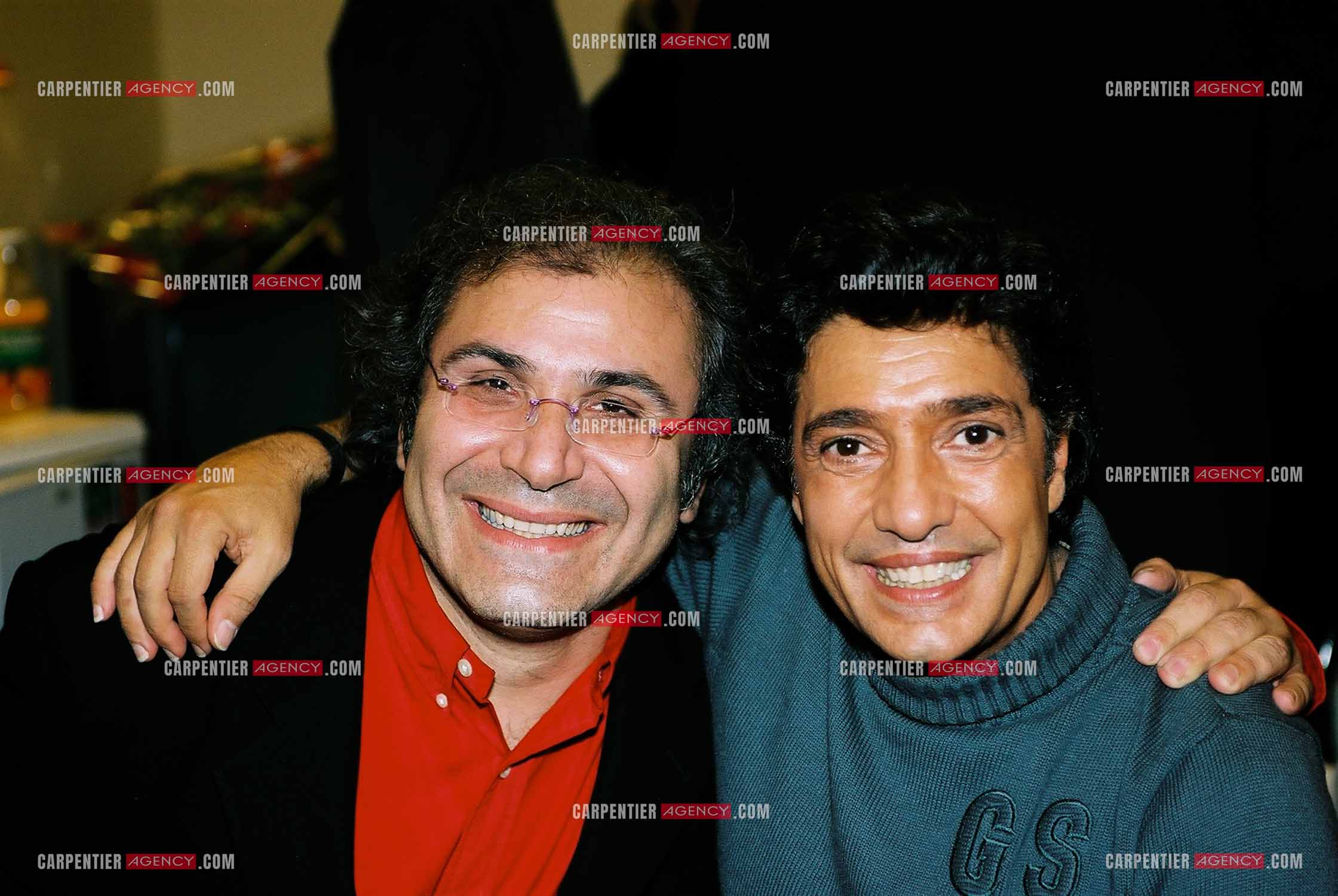 Le chanteur Frédéric François lors de son passage à l'Olympia en 2002. Frédéric et son parolier Frédéric Zeitoun. ( Exclusif )