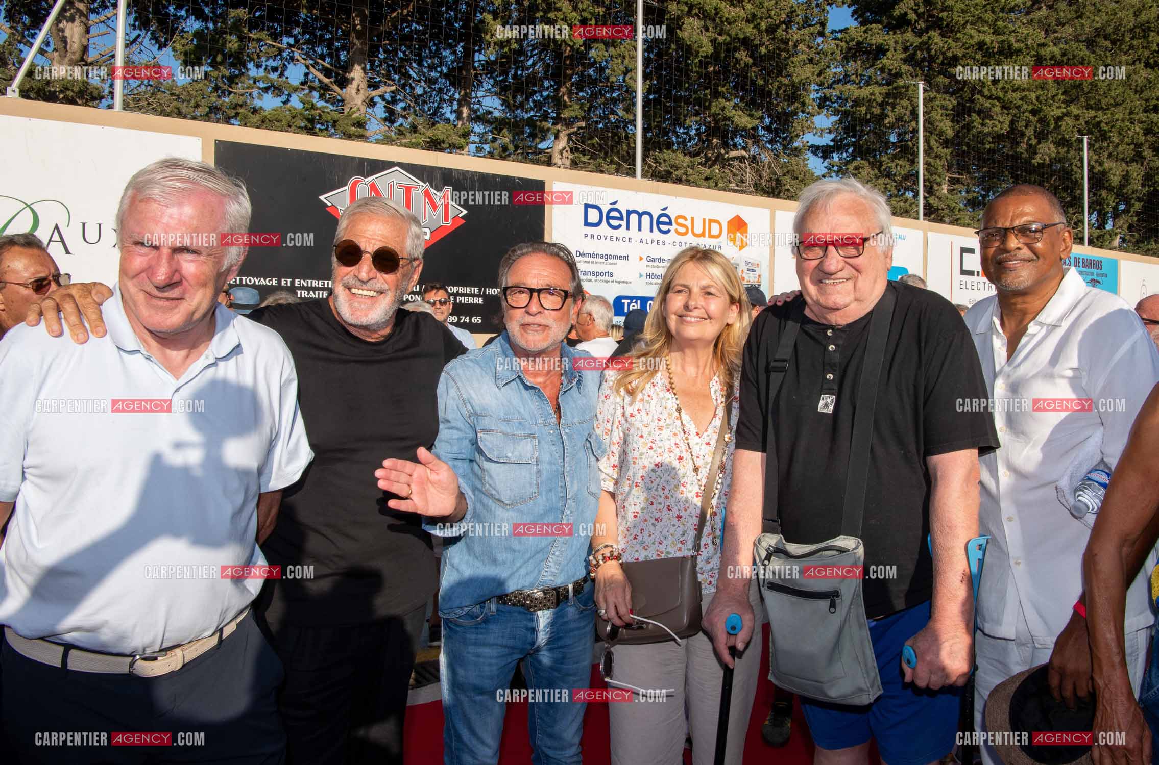 Inauguration du stade Marcel Aubour de St Tropez en présence de Marcel Aubour agé de 83 ans et entouré de tous ses amis les footballeurs. Luis Fernandez, Jean-Claude Darmon, Félix Gray, Madame Sylvie Siri maire de St Tropez, Marcel Aubour et Bernard Lama.