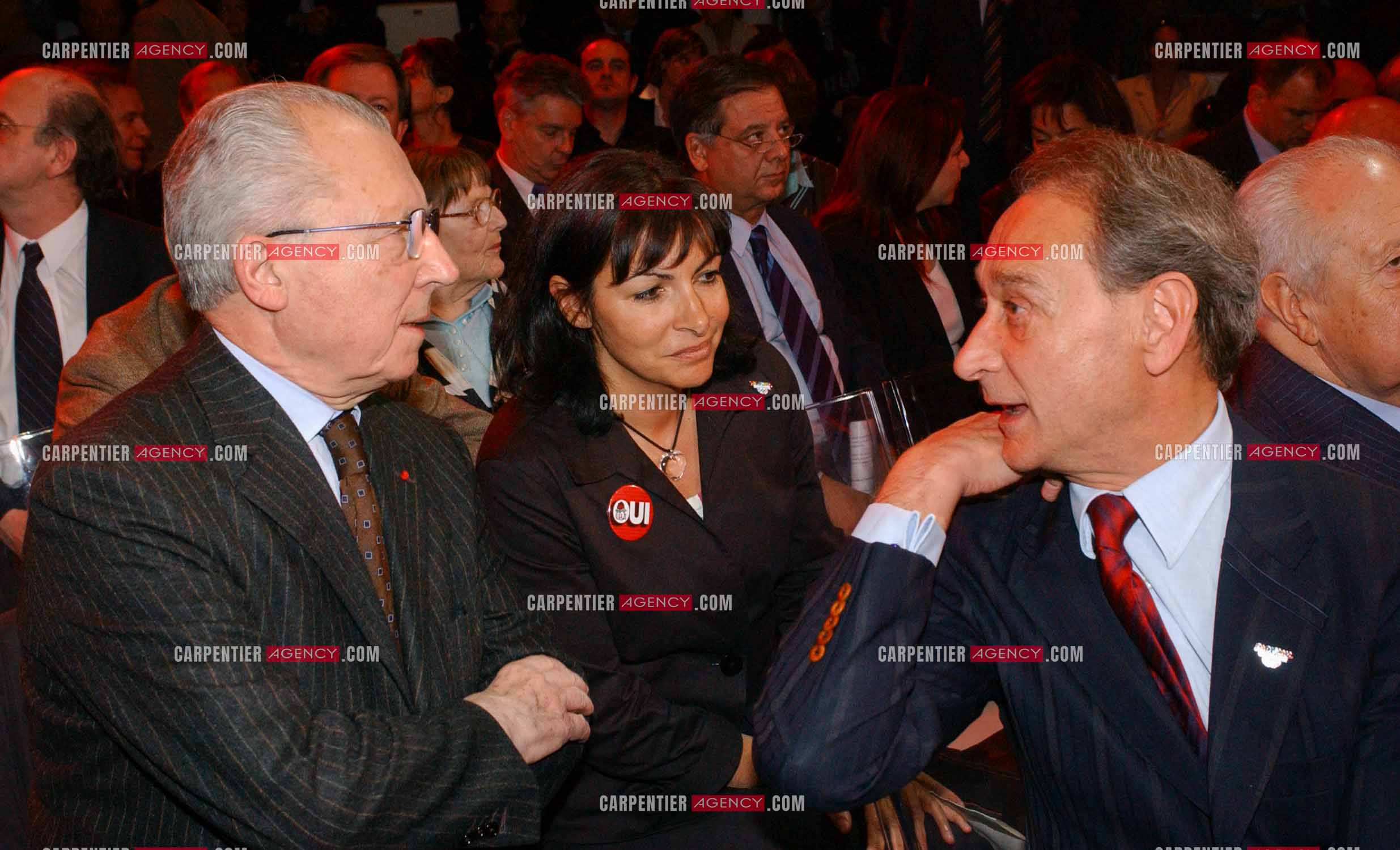 Grand meeting " OUI A L'EUROPE SOCIALE “ à Paris réunissant la Gauche le 18 Mai 2005.Jacques Delors, Anne Hidalgo et Bertrand Delanoë.