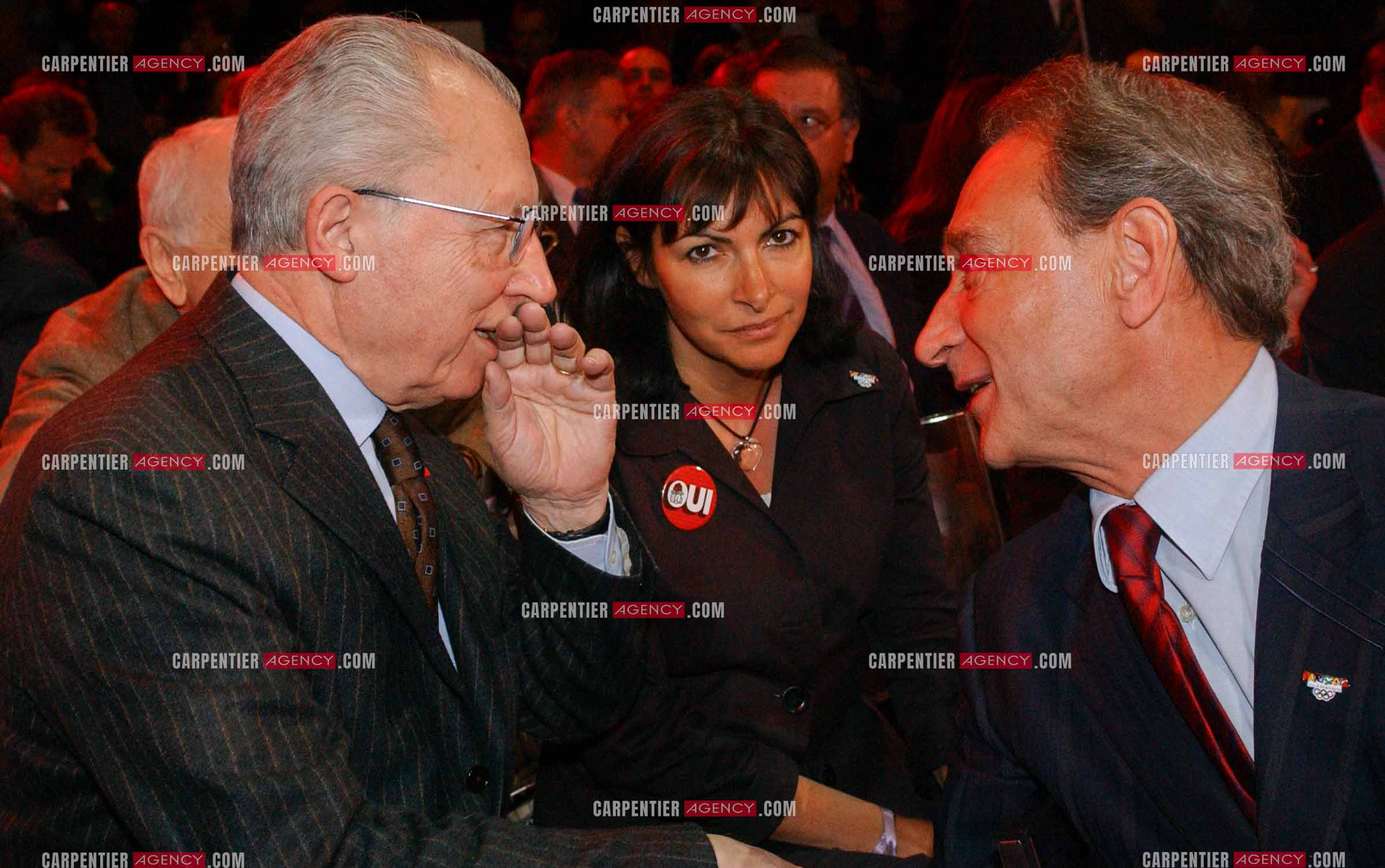 Grand meeting " OUI A L'EUROPE SOCIALE “ à Paris réunissant la Gauche le 18 Mai 2005.Jacques Delors, Anne Hidalgo et Bertrand Delanoë.