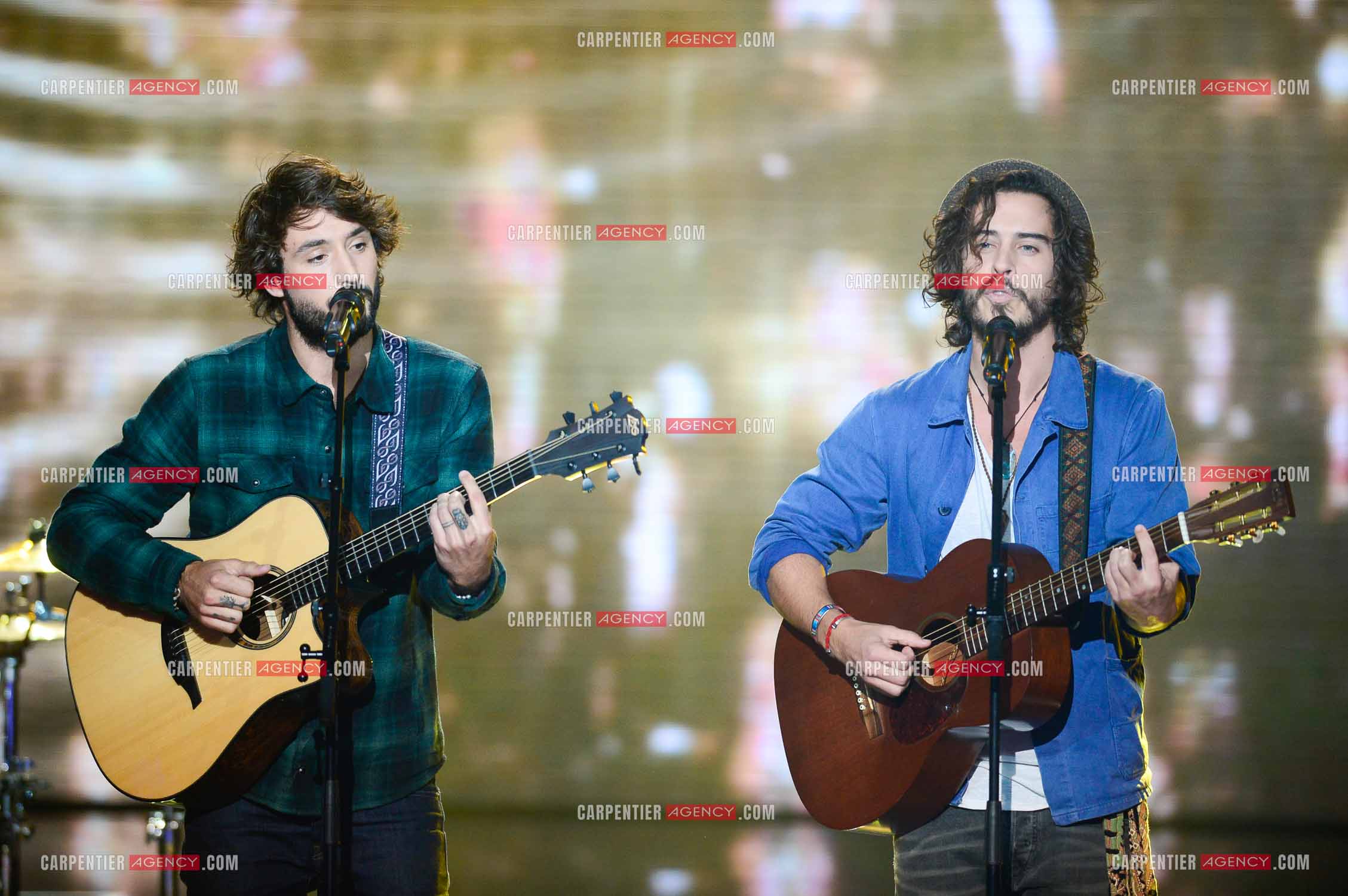 Les Fréro Delavega lors de l'émission The Voice.  ( Exclusif )