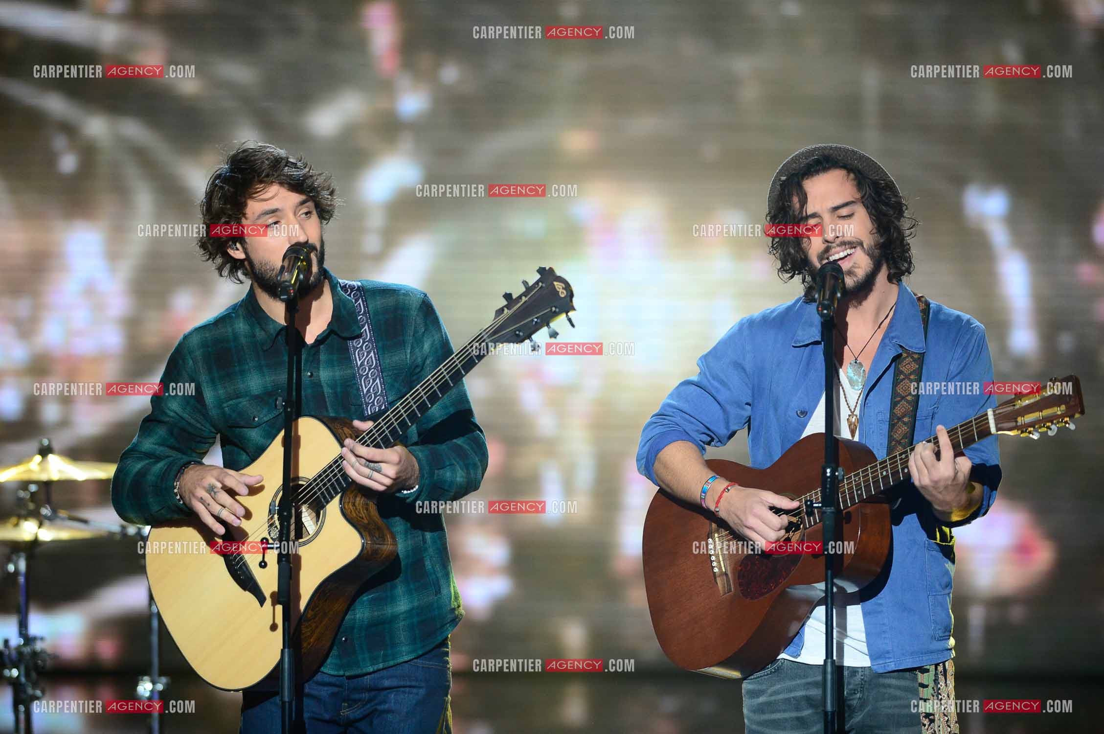 Les Fréro Delavega lors de l'émission The Voice.  ( Exclusif )