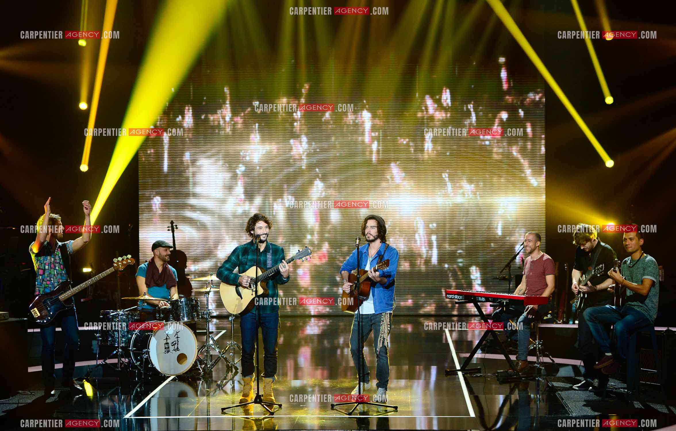 Les Fréro Delavega lors de l'émission The Voice.  ( Exclusif )