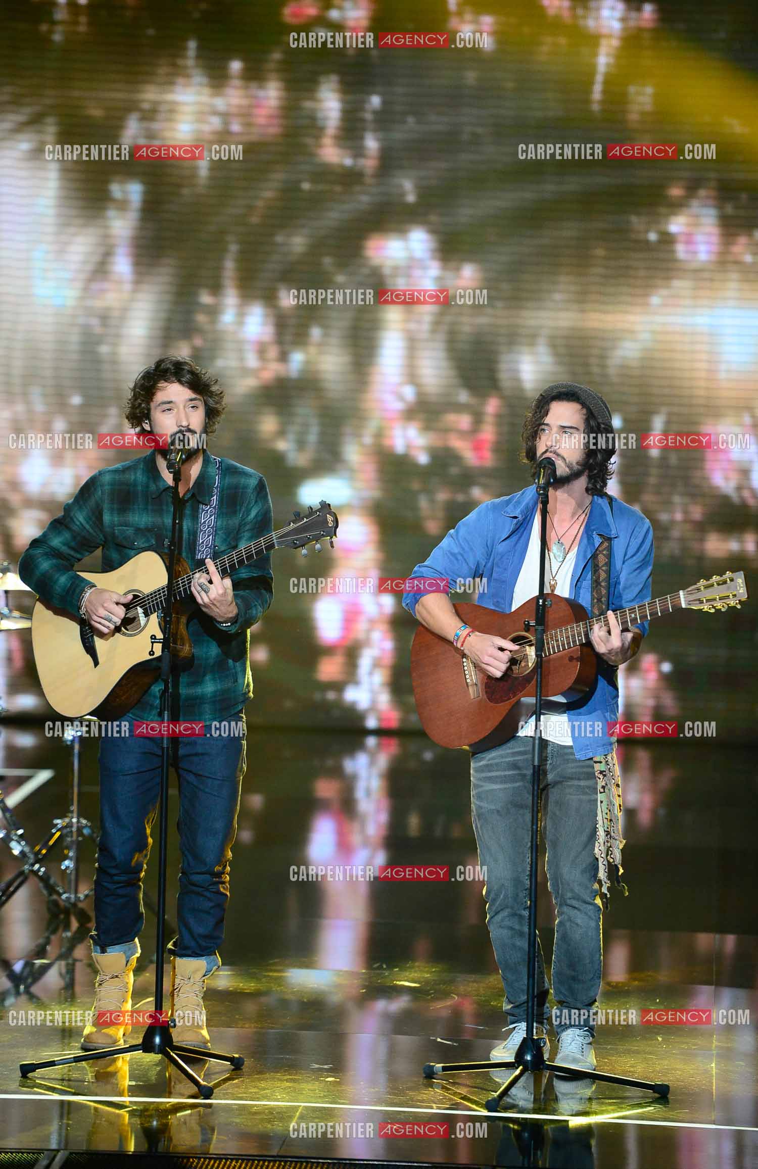 Les Fréro Delavega lors de l'émission The Voice.  ( Exclusif )