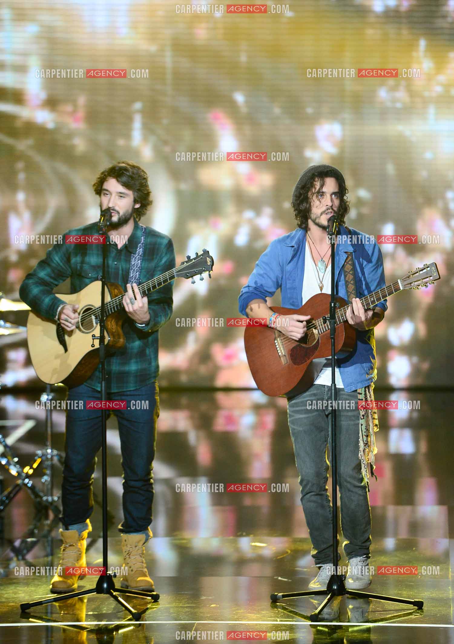 Les Fréro Delavega lors de l'émission The Voice.  ( Exclusif )