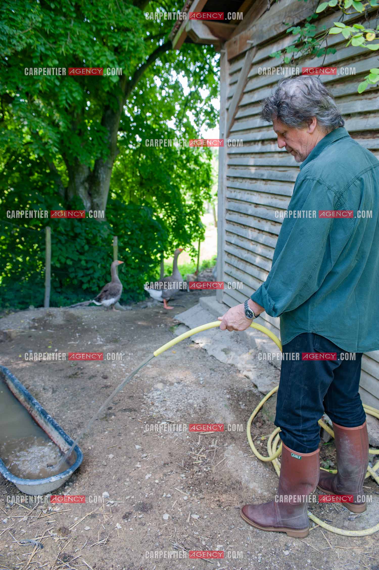 Le chanteur Gérard  Lenorman dans sa résidence secondaire avec ses animaux.   ( Exclusif )