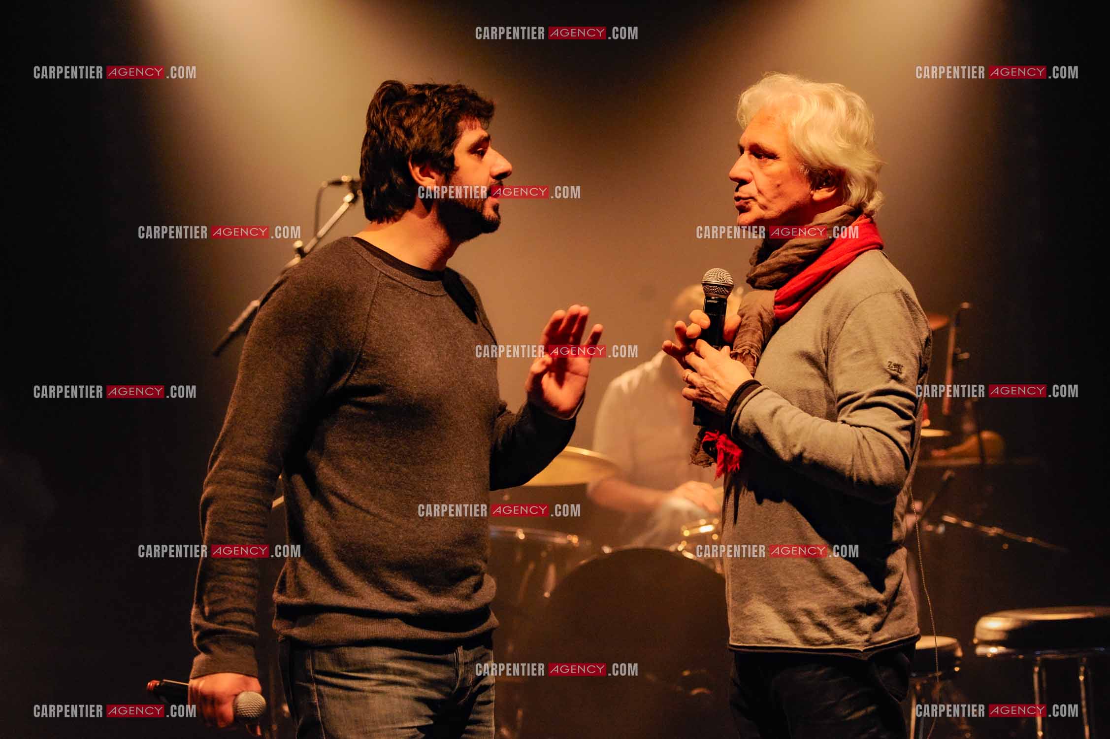 Le chanteur Gérard Lenorman en concert au Grand Rex à Paris. Lors des répétitions, Gérard Lenorman et Patrick Fiori.  ( Exclusif )