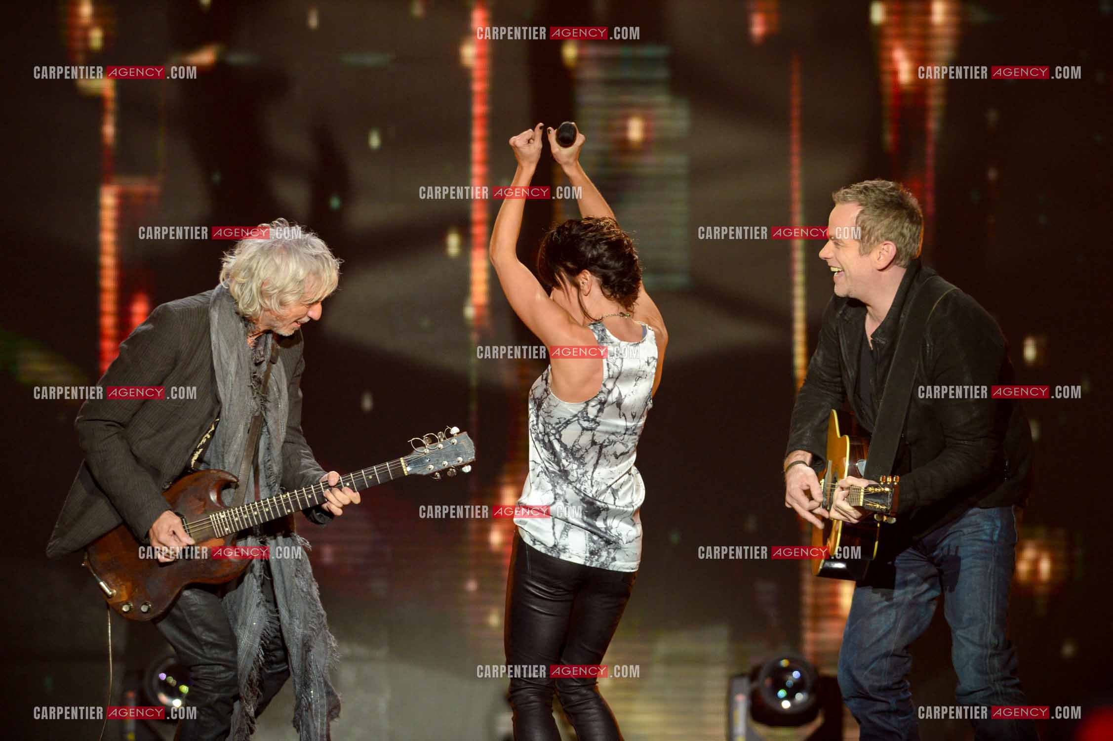 Les trois coachs de l'émission The Voice Kid's Jenifer Bartoli, Louis Bertignac et Garou.  ( Exclusif )