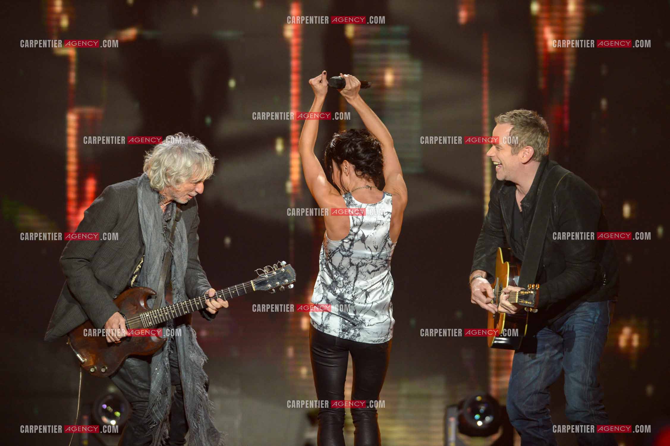 Les trois coachs de l'émission The Voice Kid's Jenifer Bartoli, Louis Bertignac et Garou.  ( Exclusif )