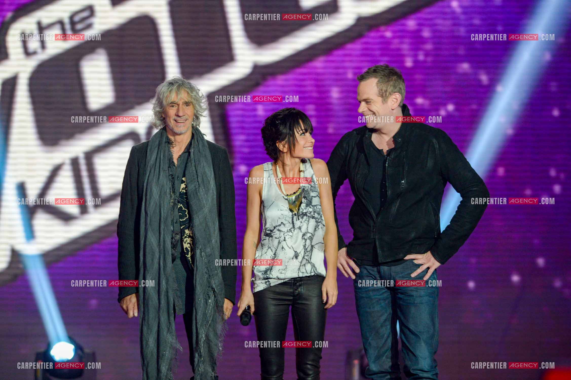 Les trois coachs de l'émission The Voice Kid's Jenifer Bartoli, Louis Bertignac et Garou.  ( Exclusif )