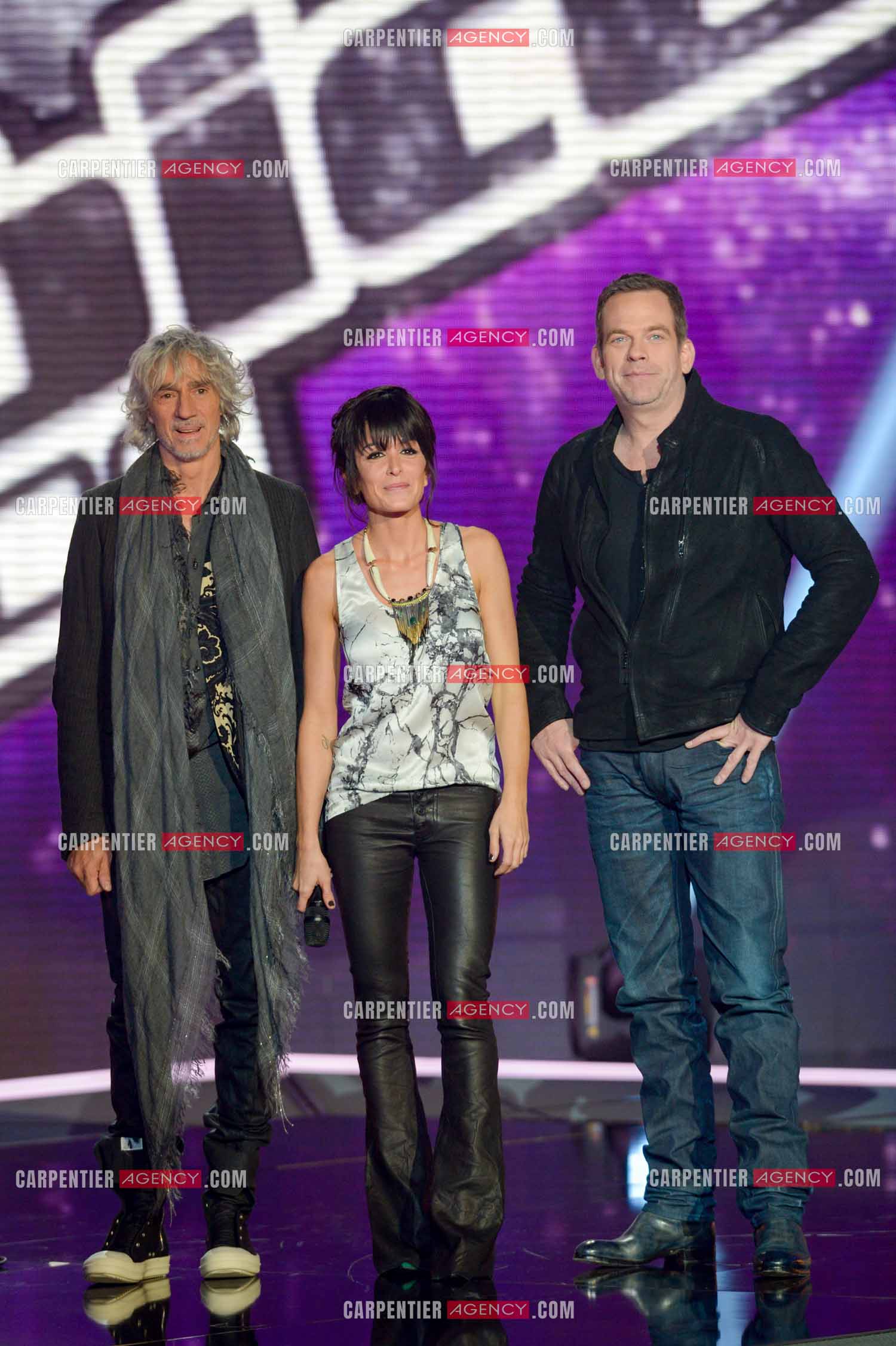 Les trois coachs de l'émission The Voice Kid's Jenifer Bartoli, Louis Bertignac et Garou.  ( Exclusif )