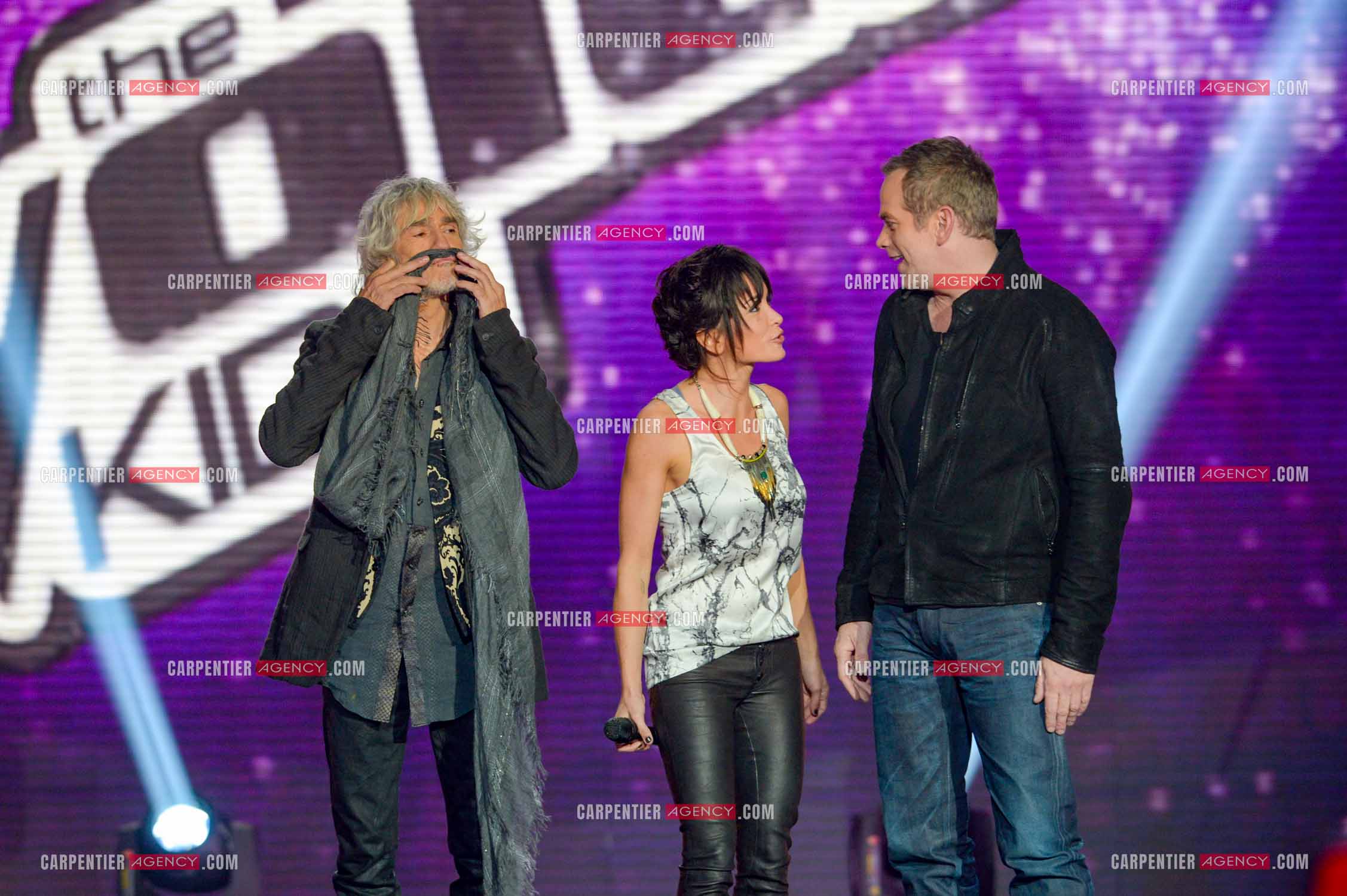 Les trois coachs de l'émission The Voice Kid's Jenifer Bartoli, Louis Bertignac et Garou.  ( Exclusif )