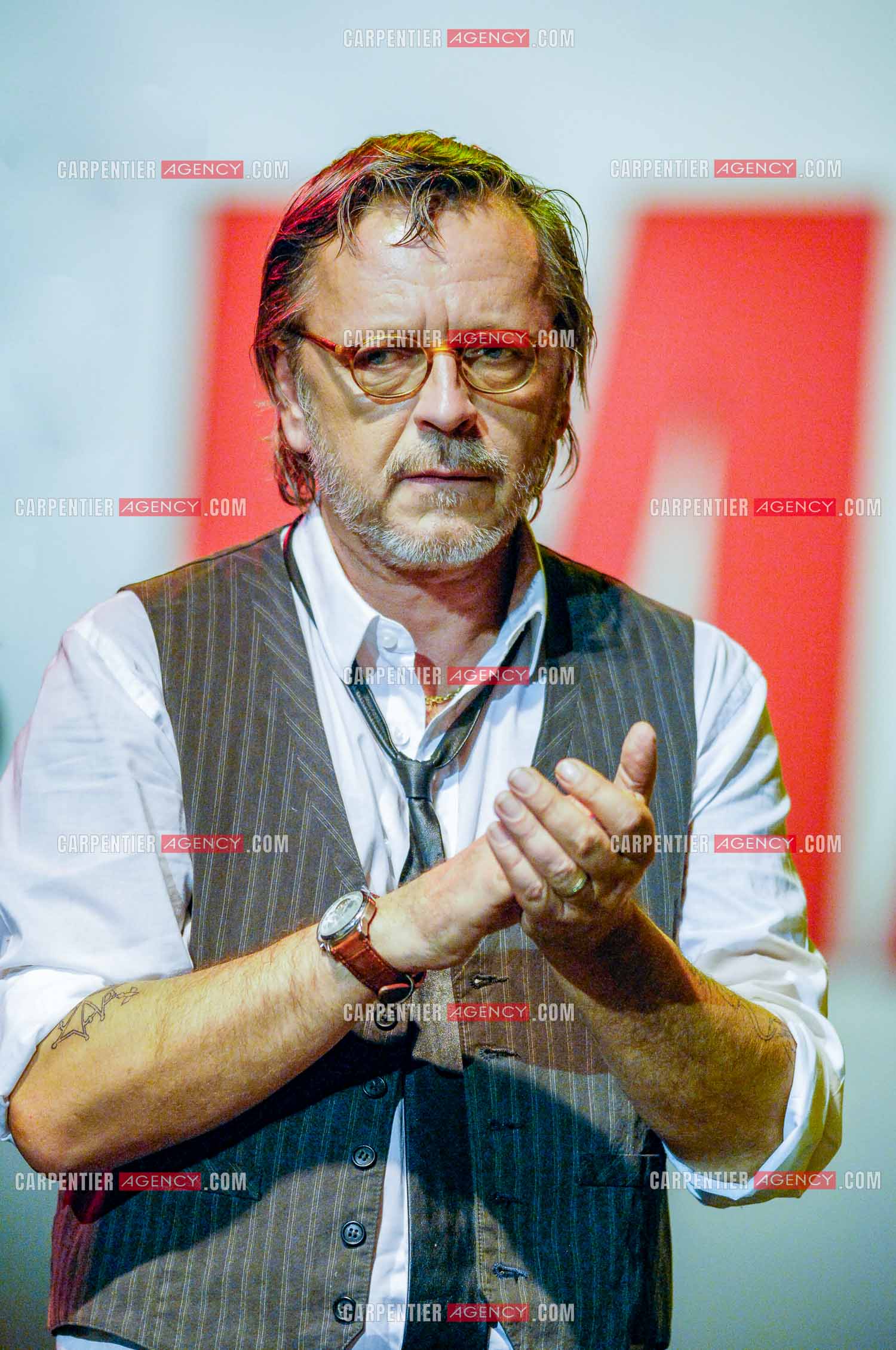 Le chanteur Renaud lors d'un concert de soutien au Zénith de Paris au profit de la libération d'Ingrid Betancourt.