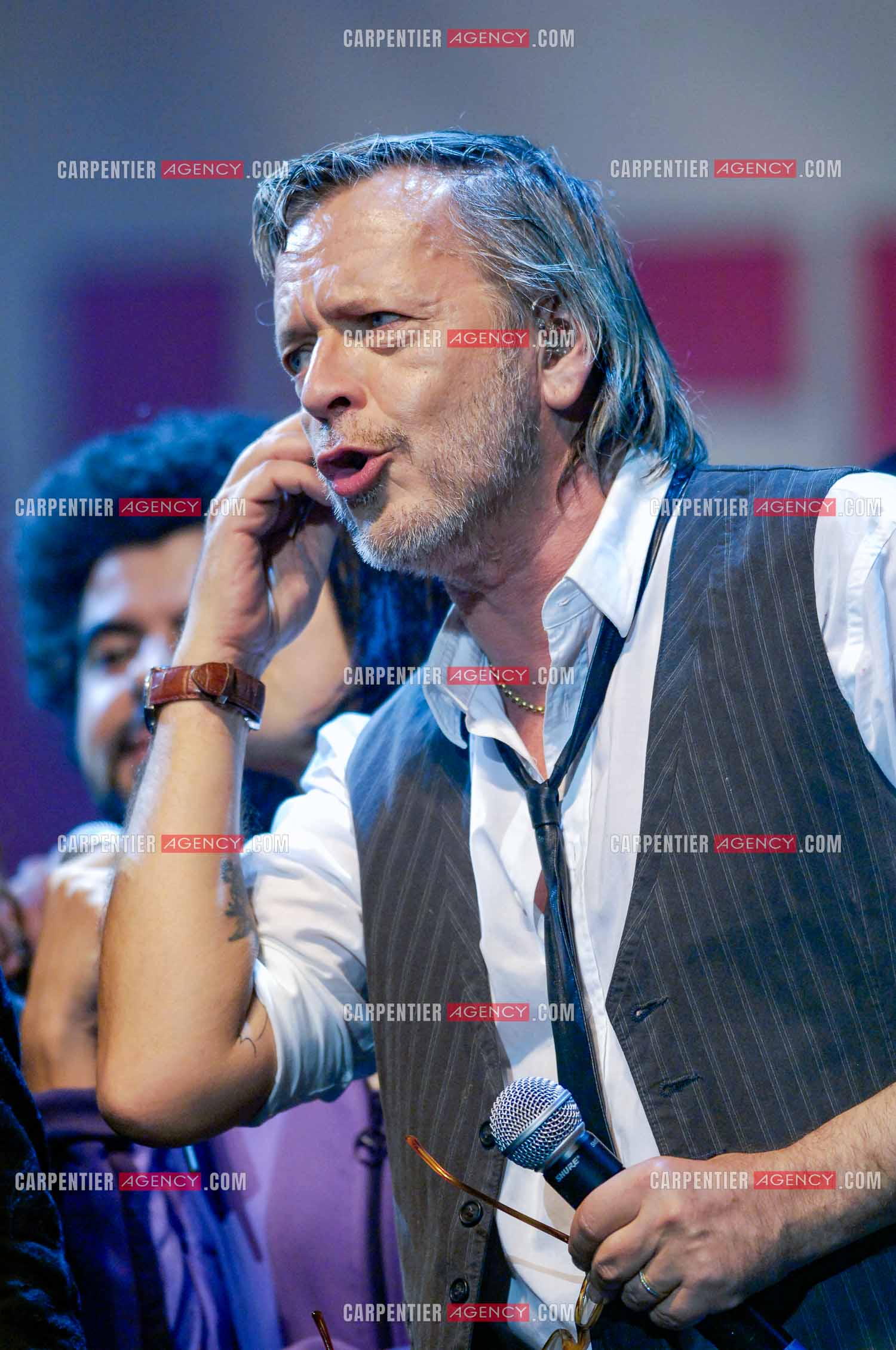 Le chanteur Renaud lors d'un concert de soutien au Zénith de Paris au profit de la libération d'Ingrid Betancourt.