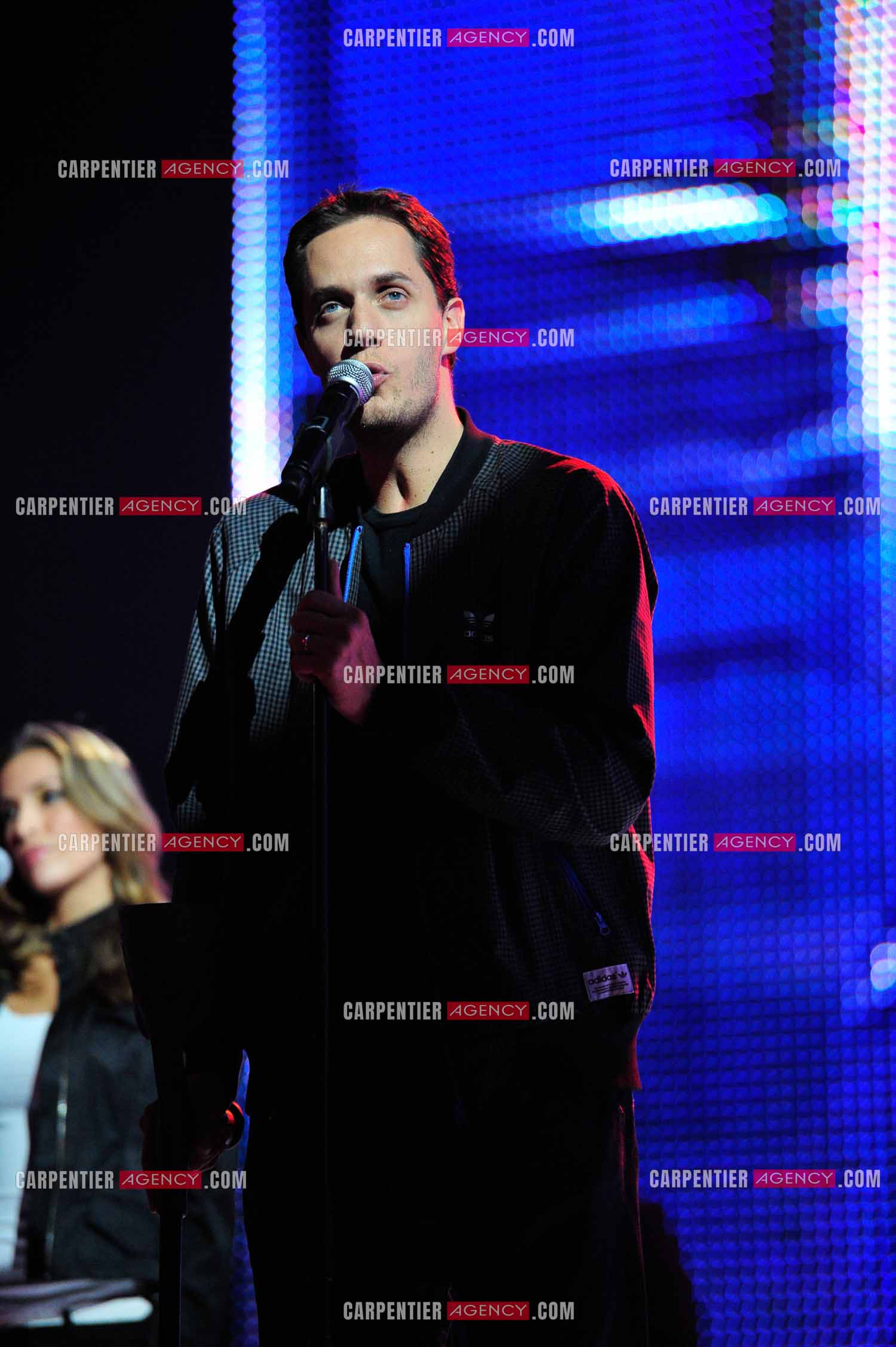 Le chanteur Fabien Marsaud dit Grand Corps Malade en concert au Zénith de Paris.