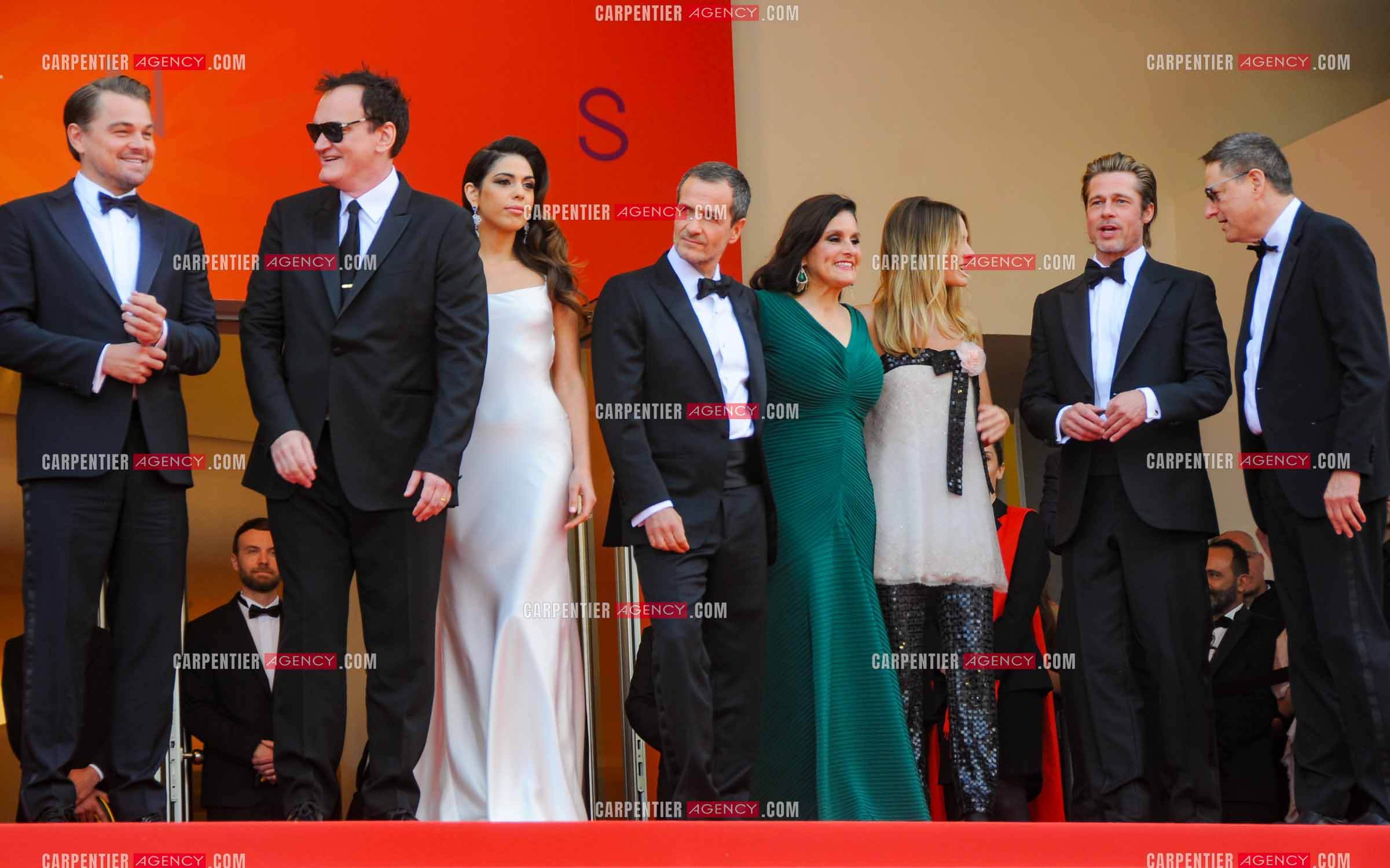 Leonardo DiCaprio, Quentin Tarantino, Daniela Pick, David Heyman, Shannon McIntosh, Margot Robbie et Brad Pitt lors du 72ème festival de Cannes en 2019.