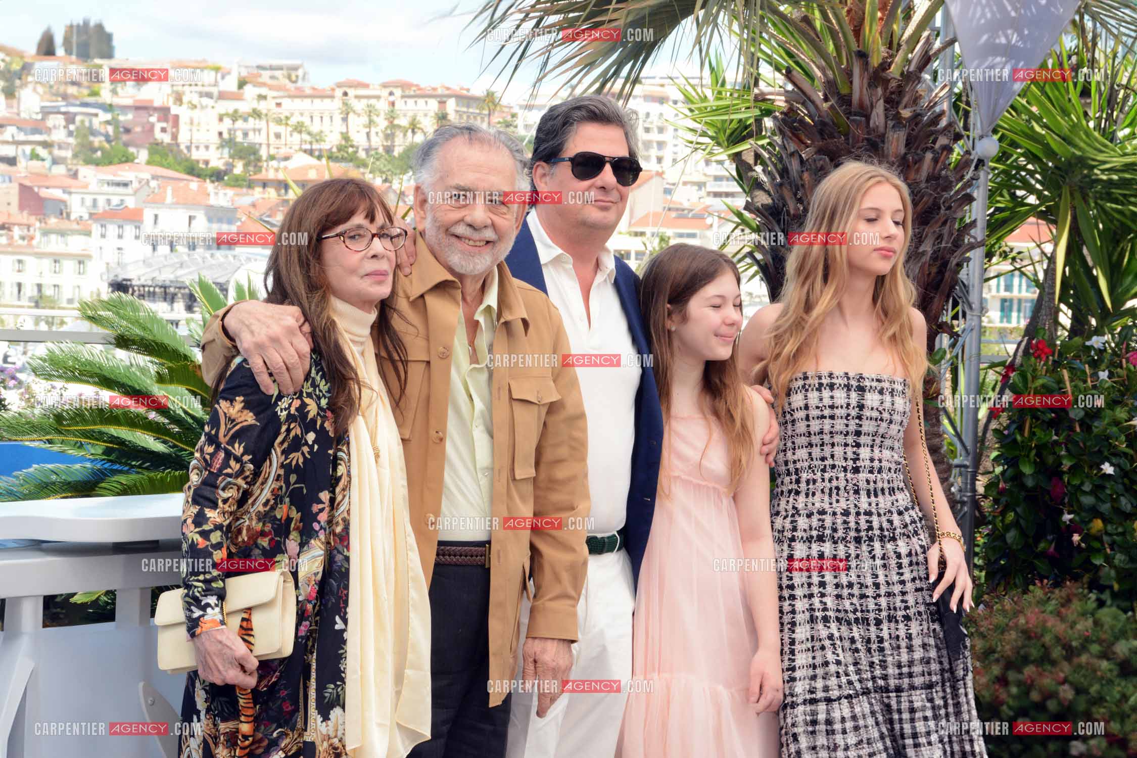 Festival de Cannes 2024. 77e édition du 14 au 25 Mai 2024. Talia Shire, Francis Ford Coppola, Roman Coppola, Cosima Mars et Romy Croquet pour la projection du film “ Megalopolis “.