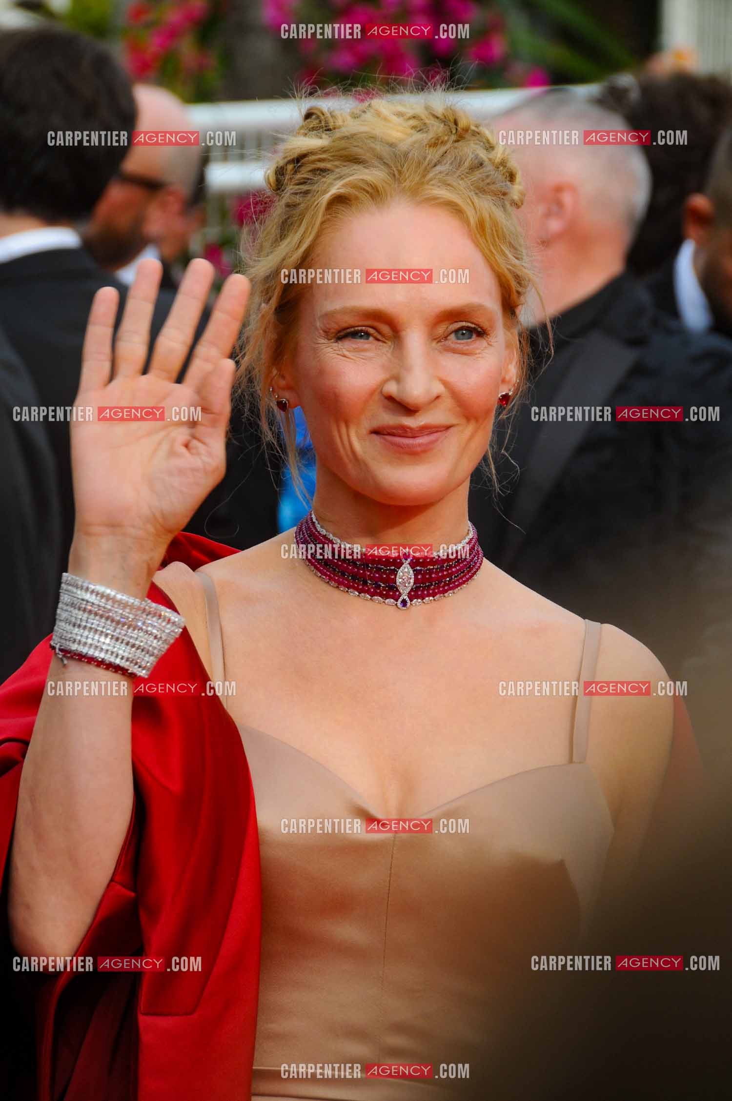 Festival de Cannes 2023. 76e édition, du 16 au 27 mai 2023 au Palais des festivals, à Cannes. L'actrice américaine Uma Thurman assiste à la cérémonie d'ouverture et à la projection du film “ Jeanne du Barry “.