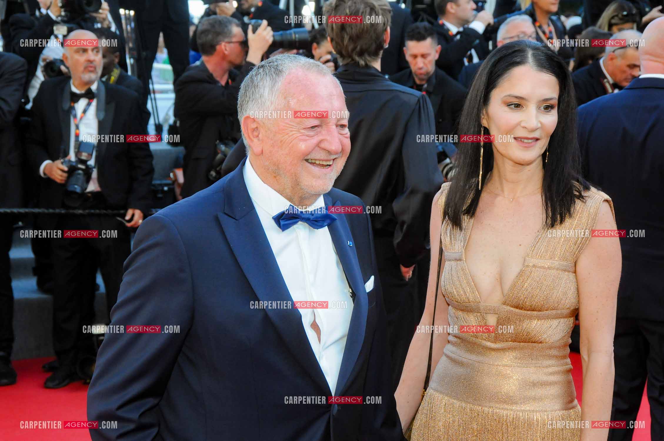 Ouverture du  77ème Festival de Cannes du 14 au 25 mai 2024. Montée des marches du film “ Emilia Perez “. Jean-Michel Aulas et sa femme Nathalie.