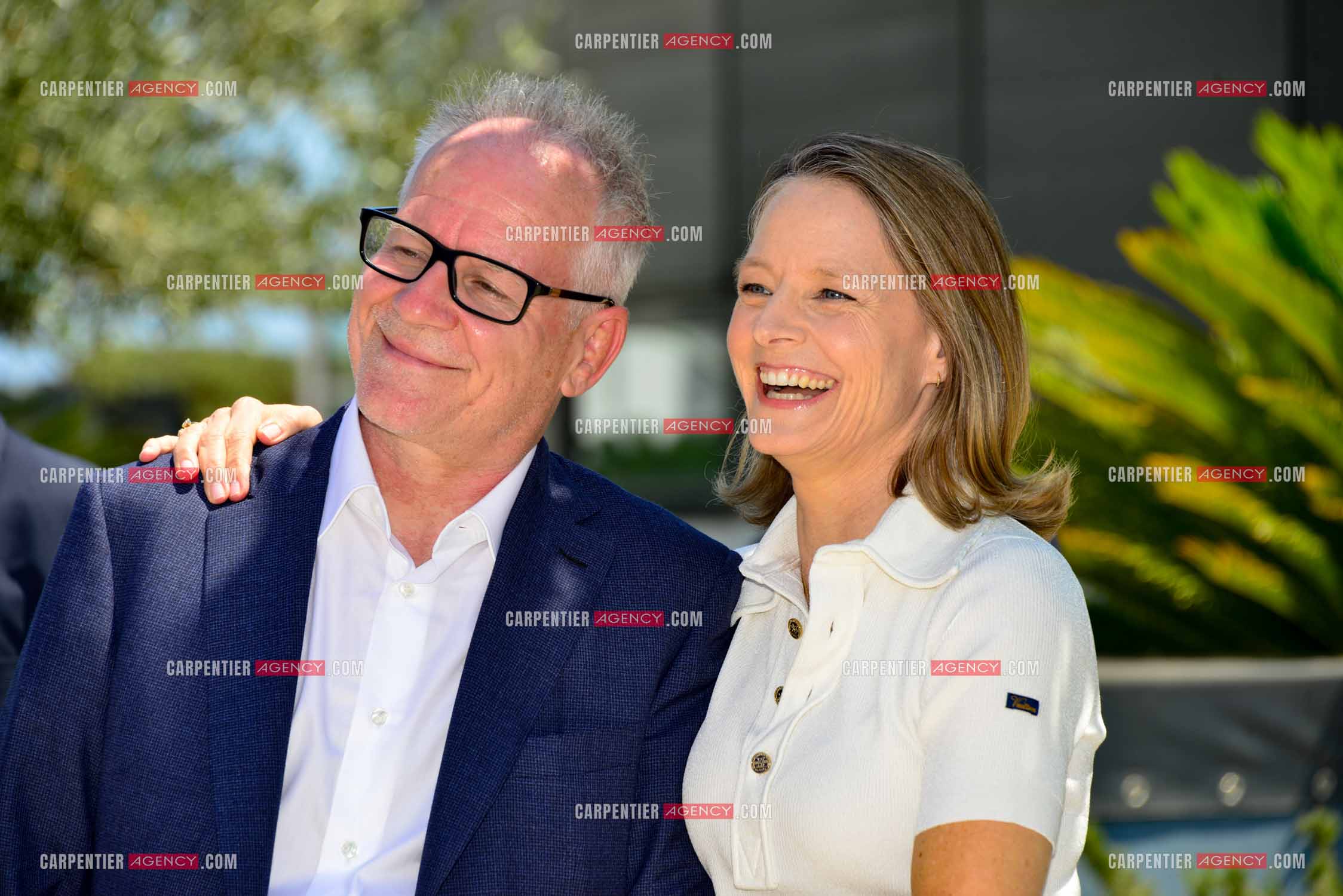 Festival de Cannes 2021. 74e édition du 6 au 17 juillet 2021. Le délégué général du festival de Cannes Thierry Frémaux et l'actrice Jodie Foster, invitée d'honneur de ce festival.