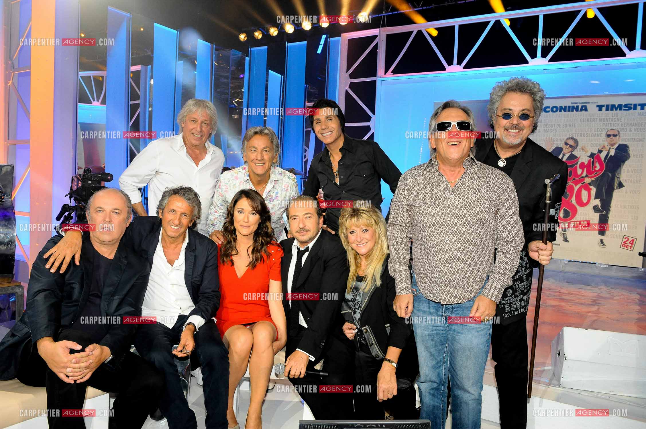 Stars 80, avec tous les artistes jusqu'au Stade de France, mais aussi le film. Ici sur la photo, Léopold Nord, Richard Anconina, Patrick Timsit, Peter et Sloane, Gilbert Montagne, Patrick Hernandez, Jean-Luc Lahaye, Cookie Dingler, et Daniella Lumbroso la presentatrice de l Emission CHABADA.
