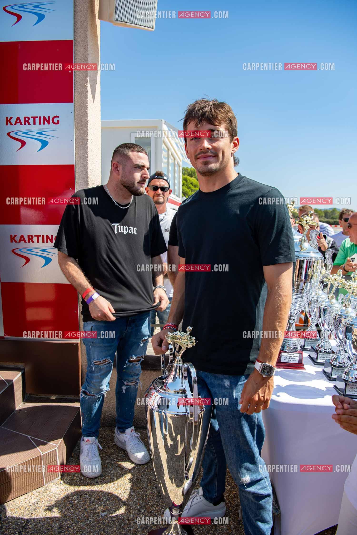 le pilote monégasque Charles Leclerc de la Scuderia Ferrari présent sur la piste du marathon de karting Jules Bianchi au Castelet pour relancer l'épreuve qu'il disputait avec son parrain sportif jules Bianchi décédé le 17 juillet  2015.