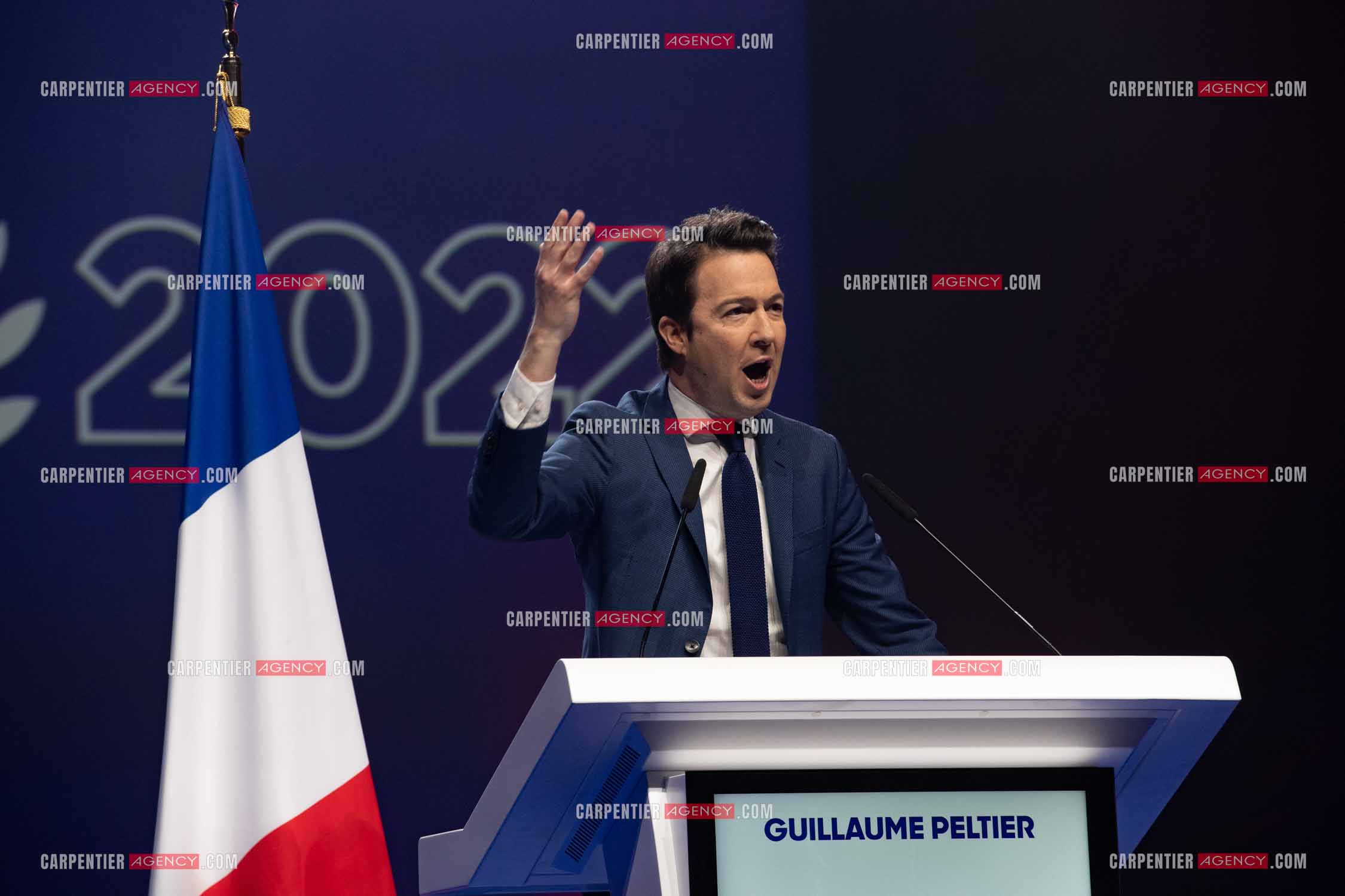 Meeting à Toulon du candidat à la présidentielle Eric Zemmour. Le député Guillaume Peltier.